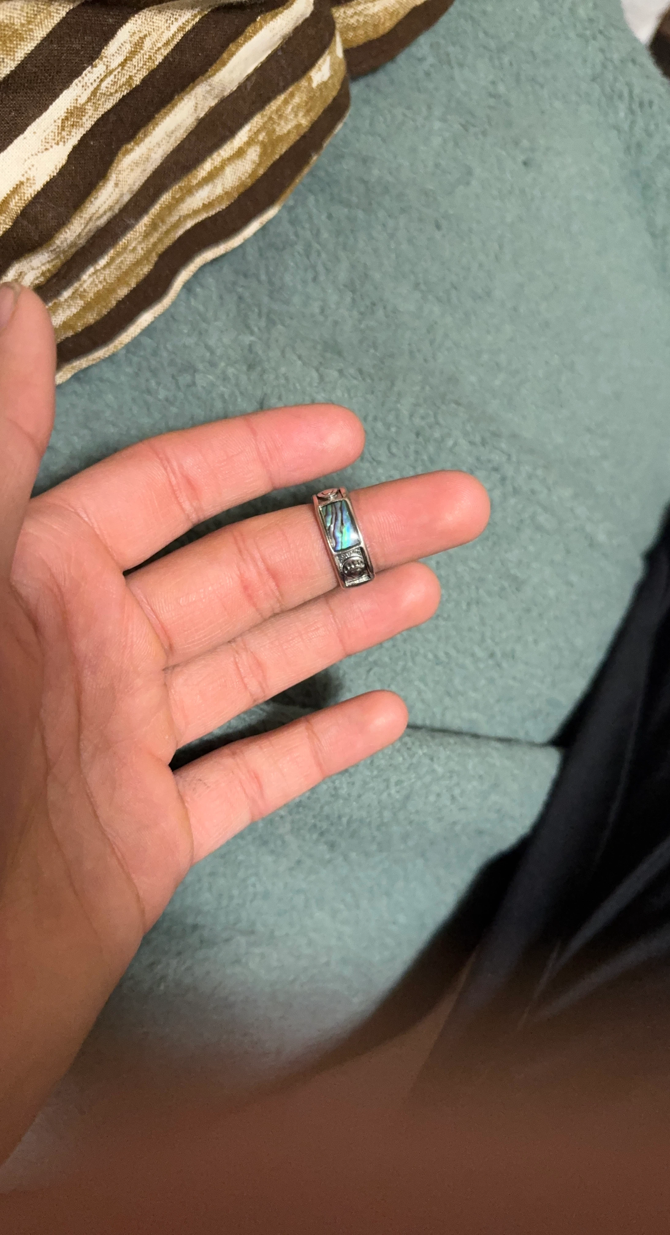 Ring with Blue Stone Inlay and Bear Paw