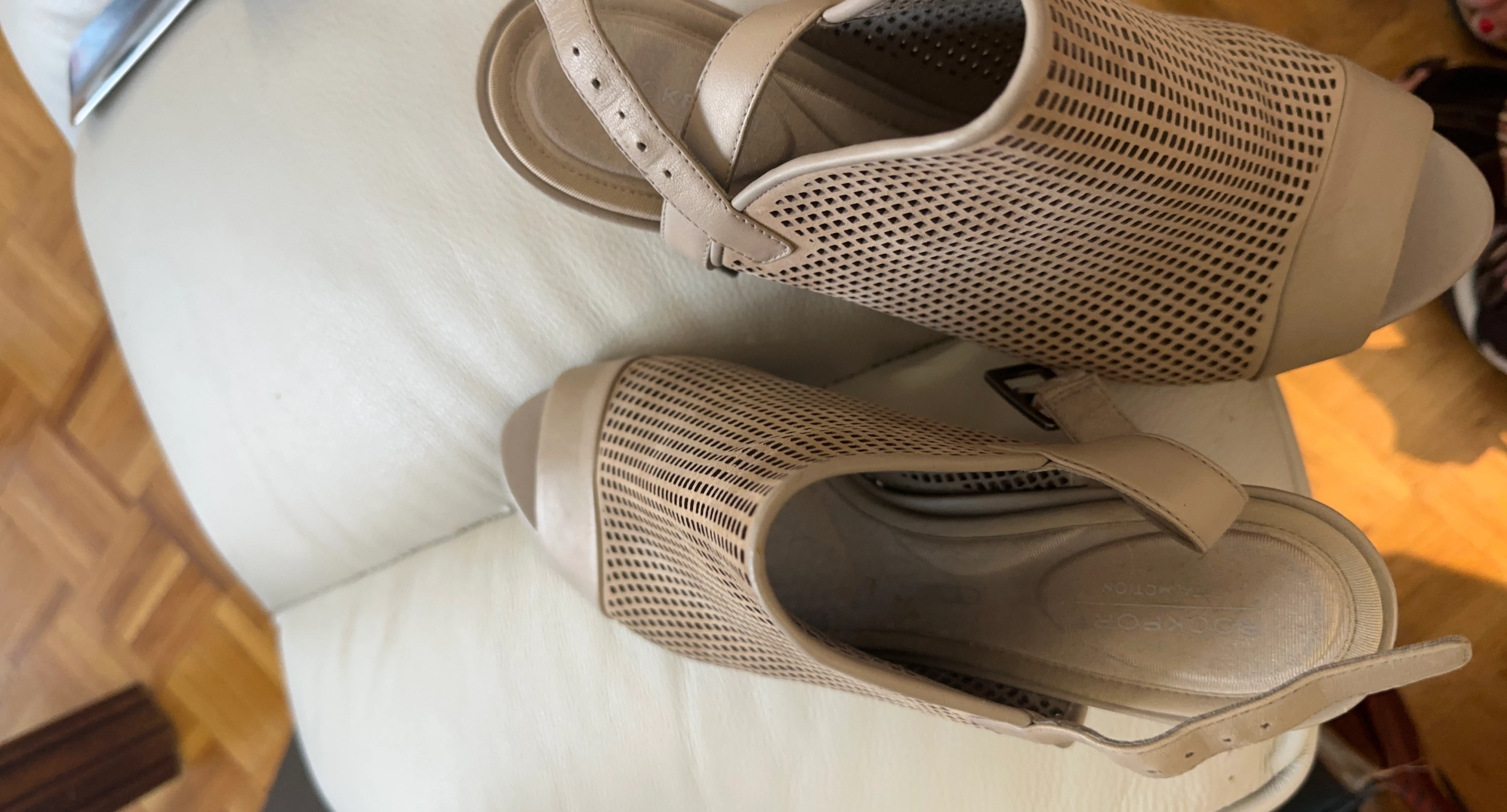 Rockport Beige Perforated Wedge Sandals