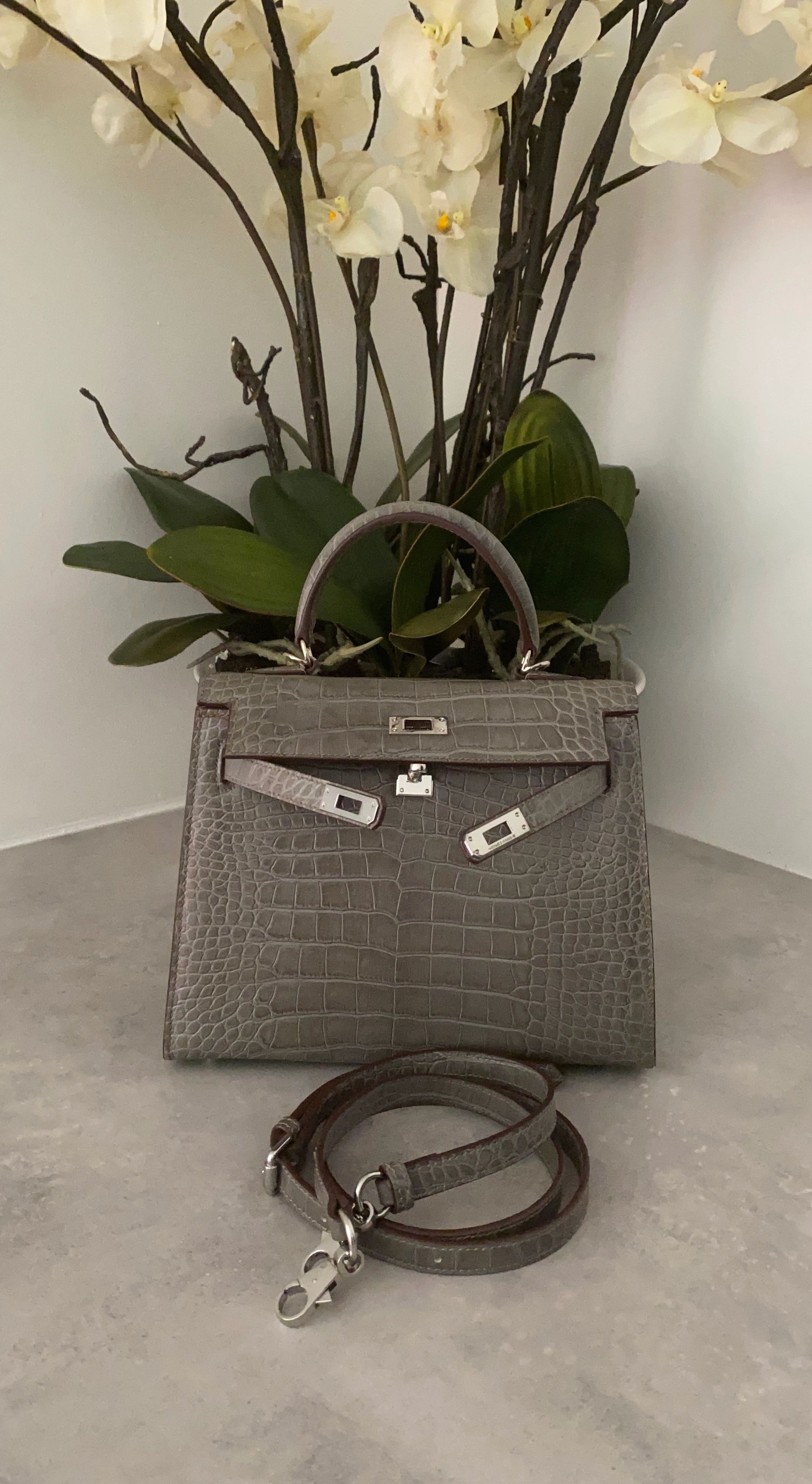 Hermès Grey Crocodile Kelly Bag
