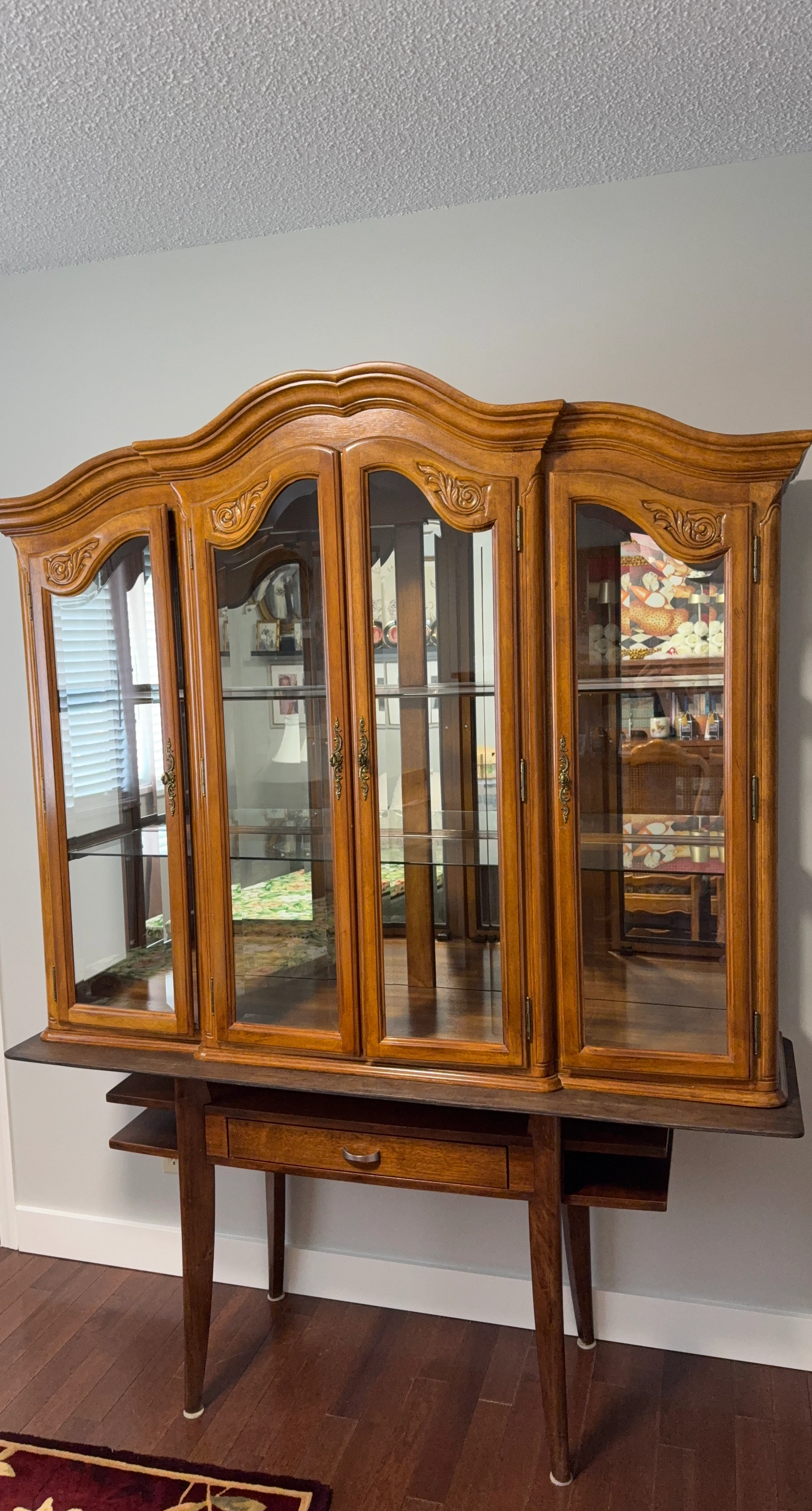 Vintage Wooden Display Cabinet with Glass Doors