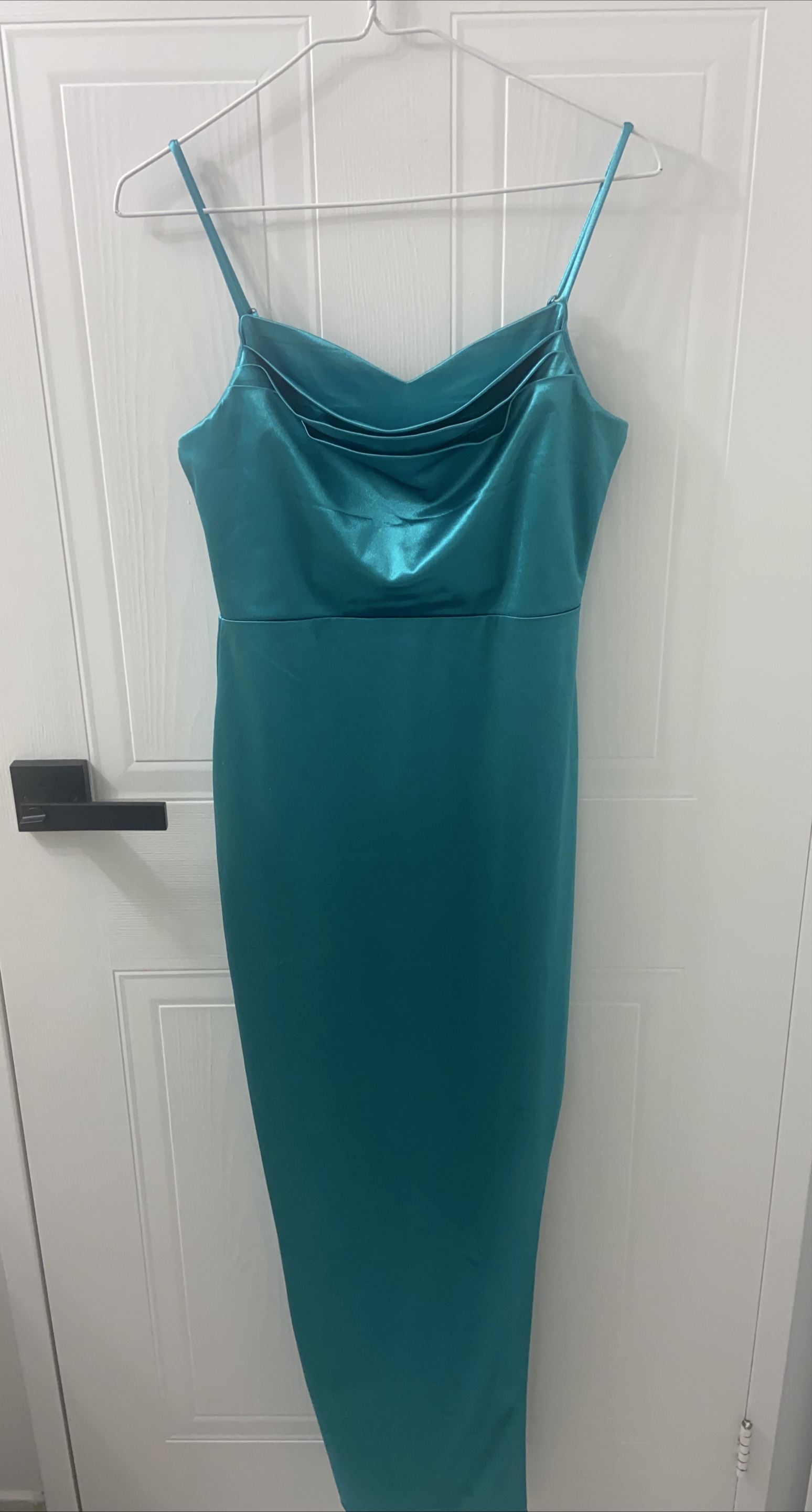 Teal Cowl Neck Slip Dress with Slit