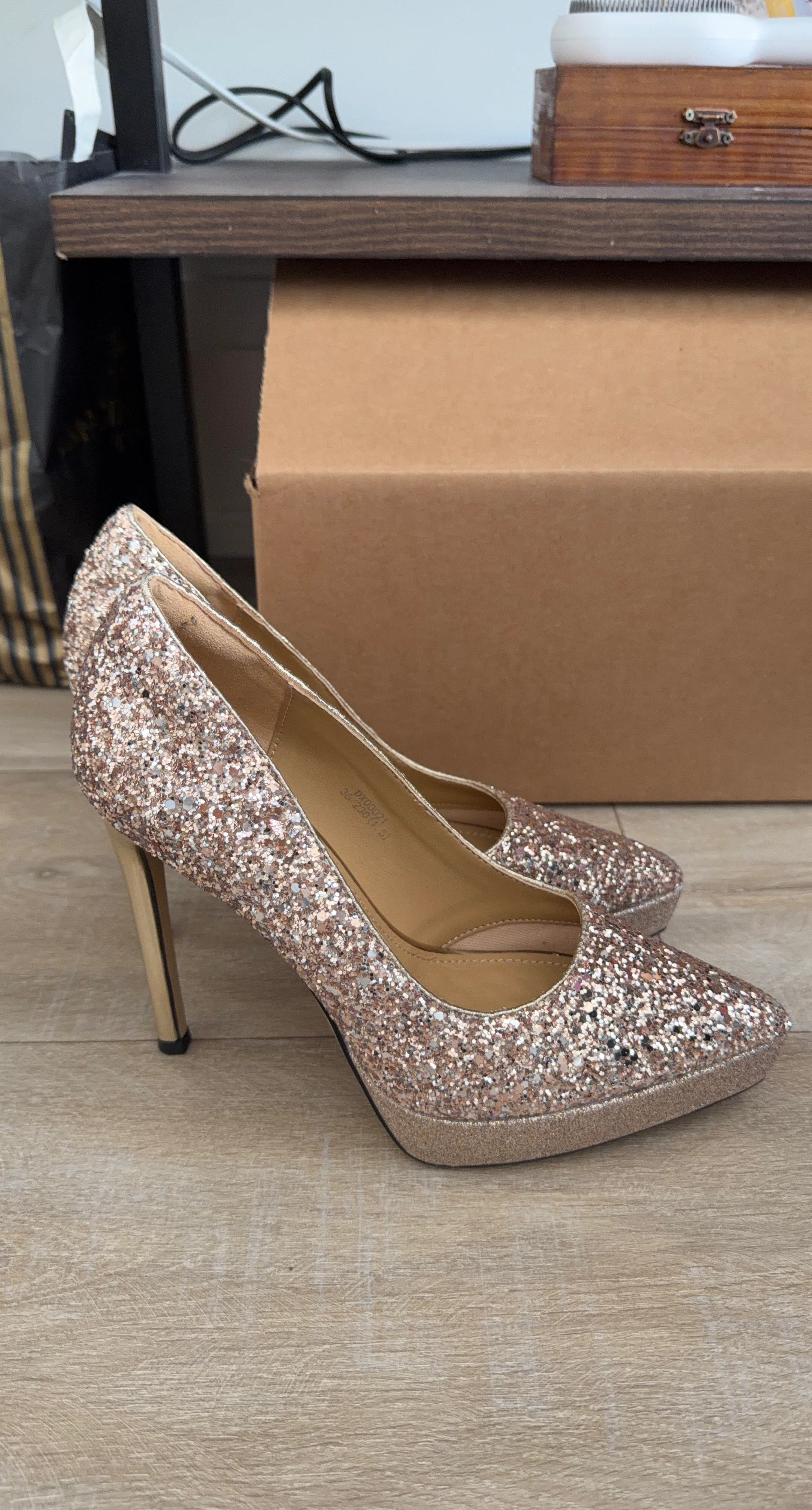 Sparkly Rose Gold Glitter Heels