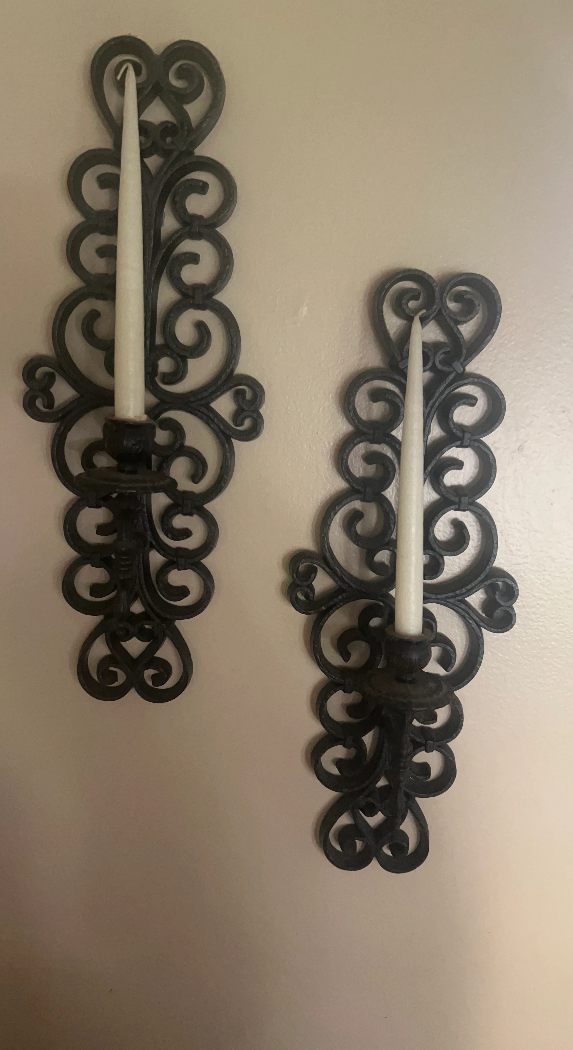 Set of 2 Black Lightweight Metal Wall Sconces with Candles