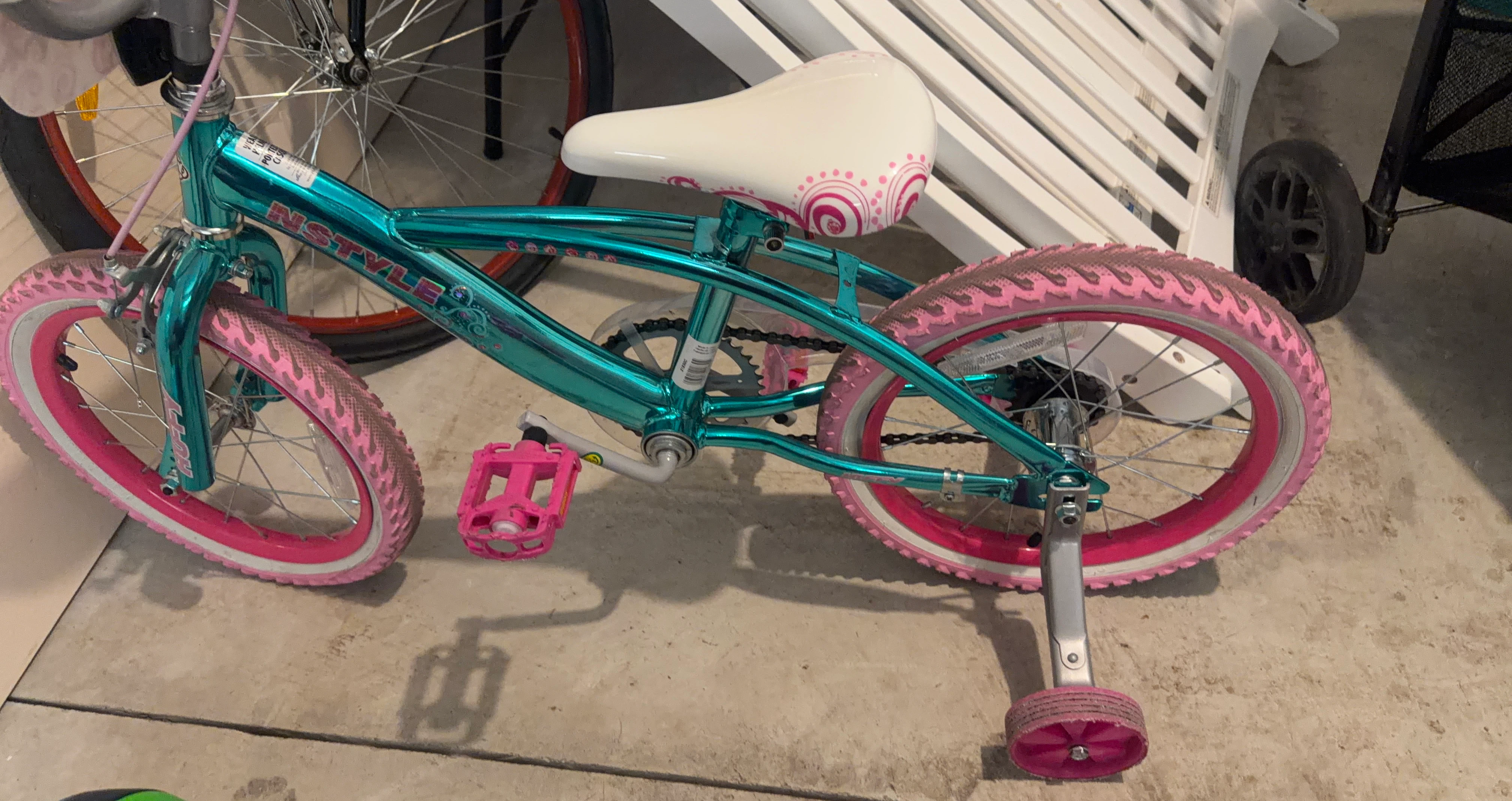 Kids Teal and Pink "NSTYLE" Bicycle with Training Wheels