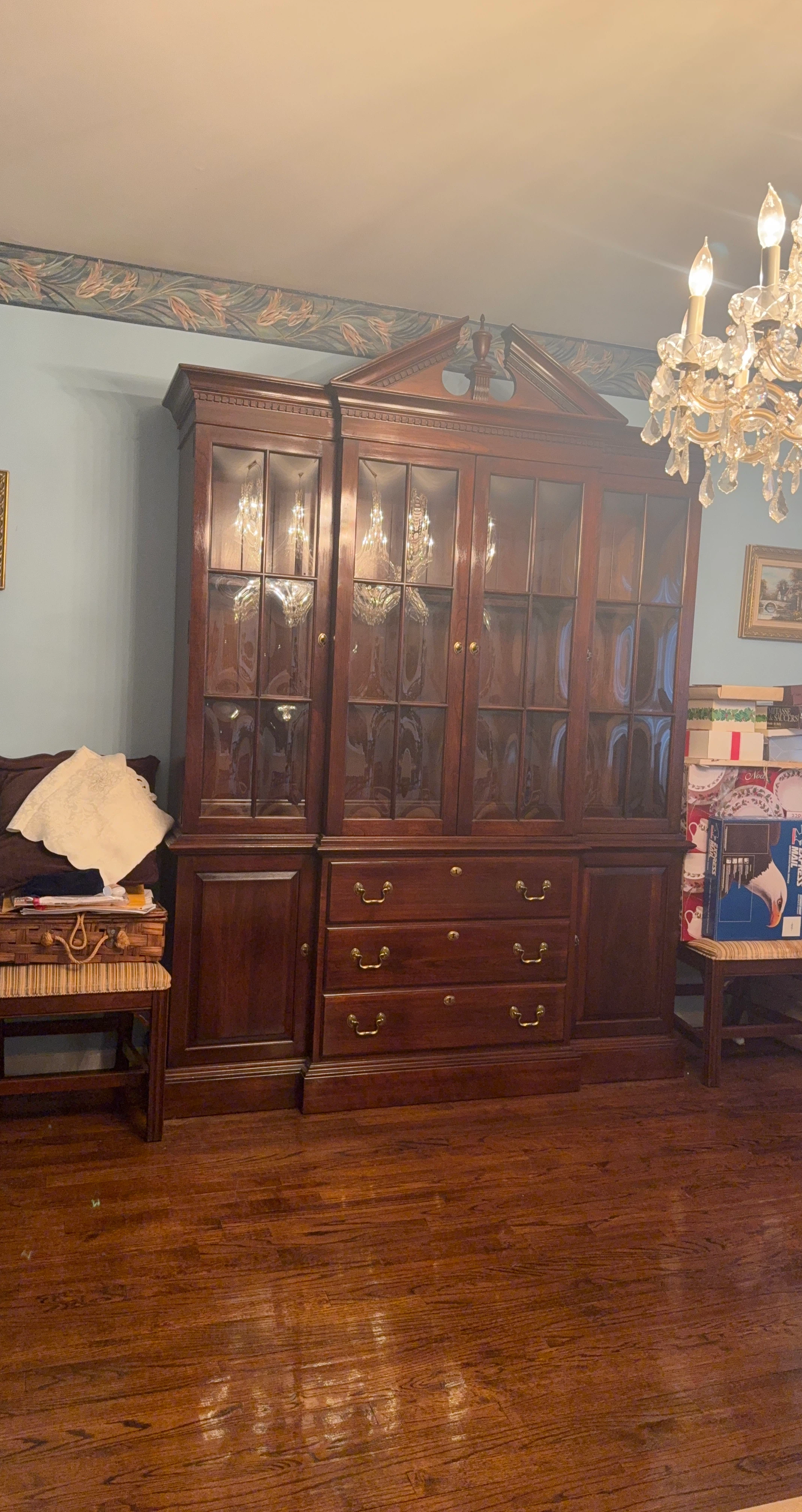 Vintage Wooden China Cabinet with Glass Doors