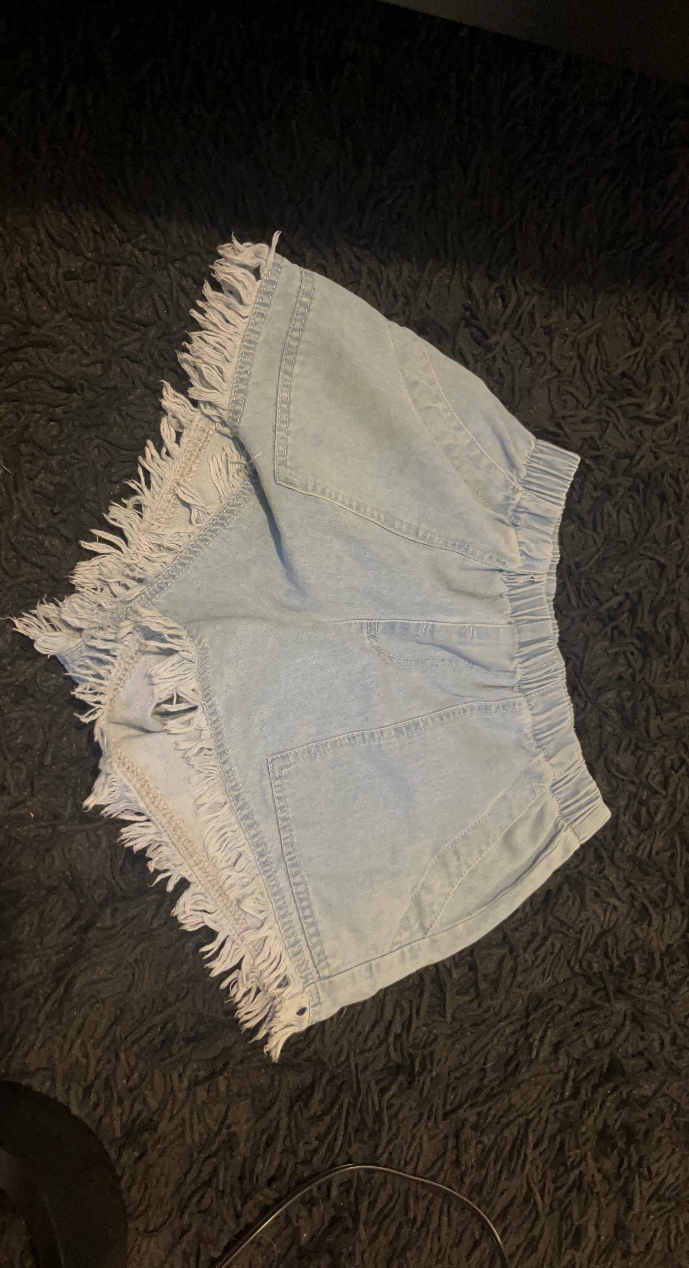 Light Wash Denim Shorts with Fringed Hem