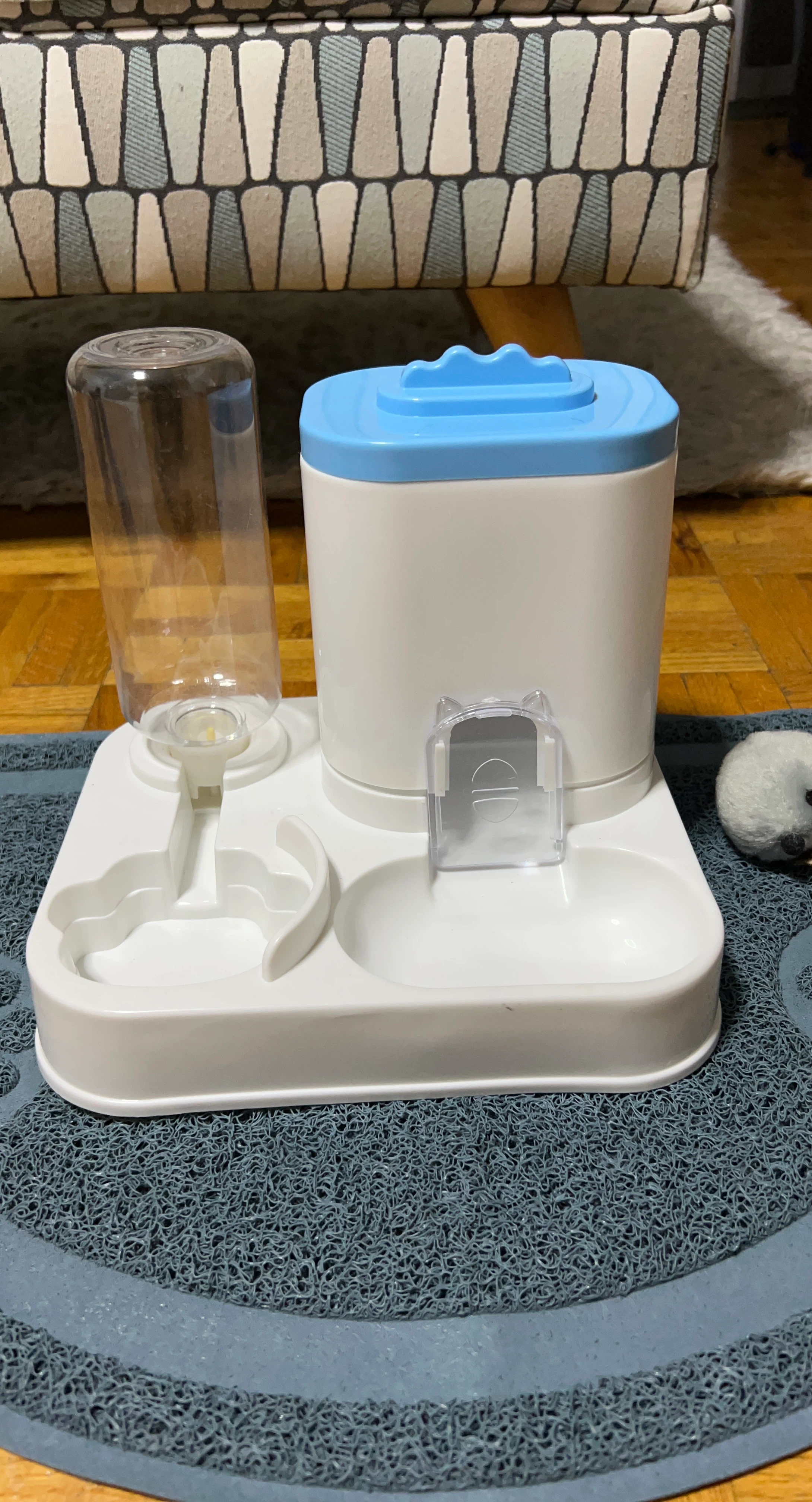 White and Blue Automatic Pet Feeder and Water Dispenser