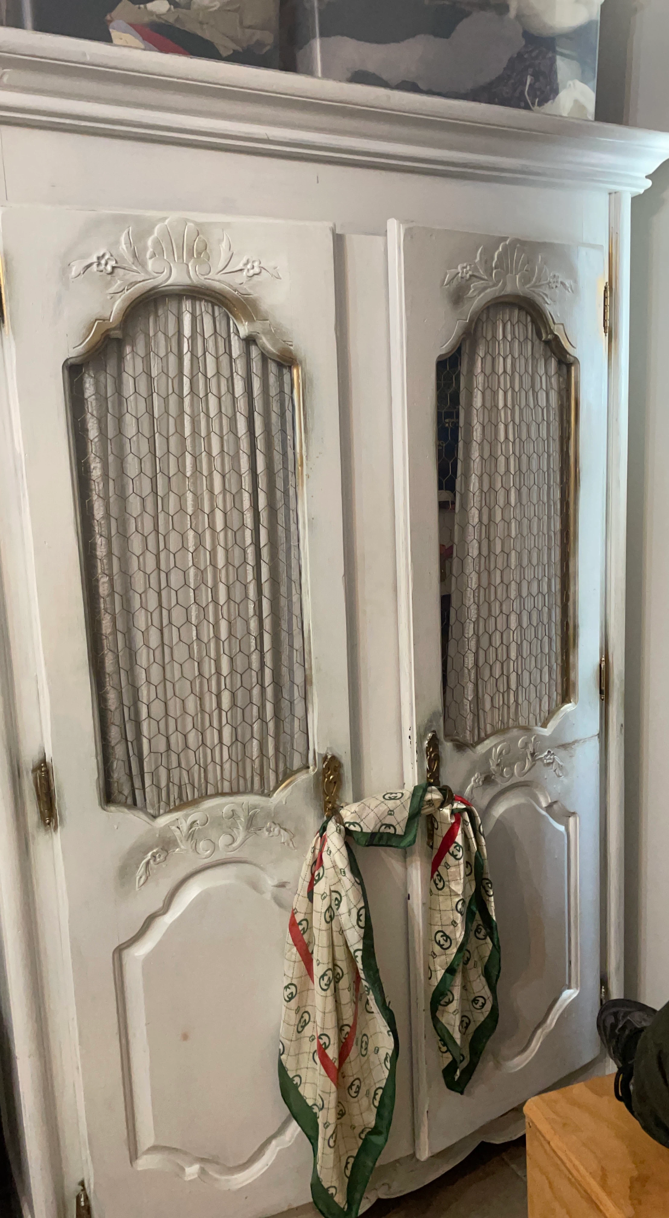Vintage White Armoire Cabinet with Decorative Doors