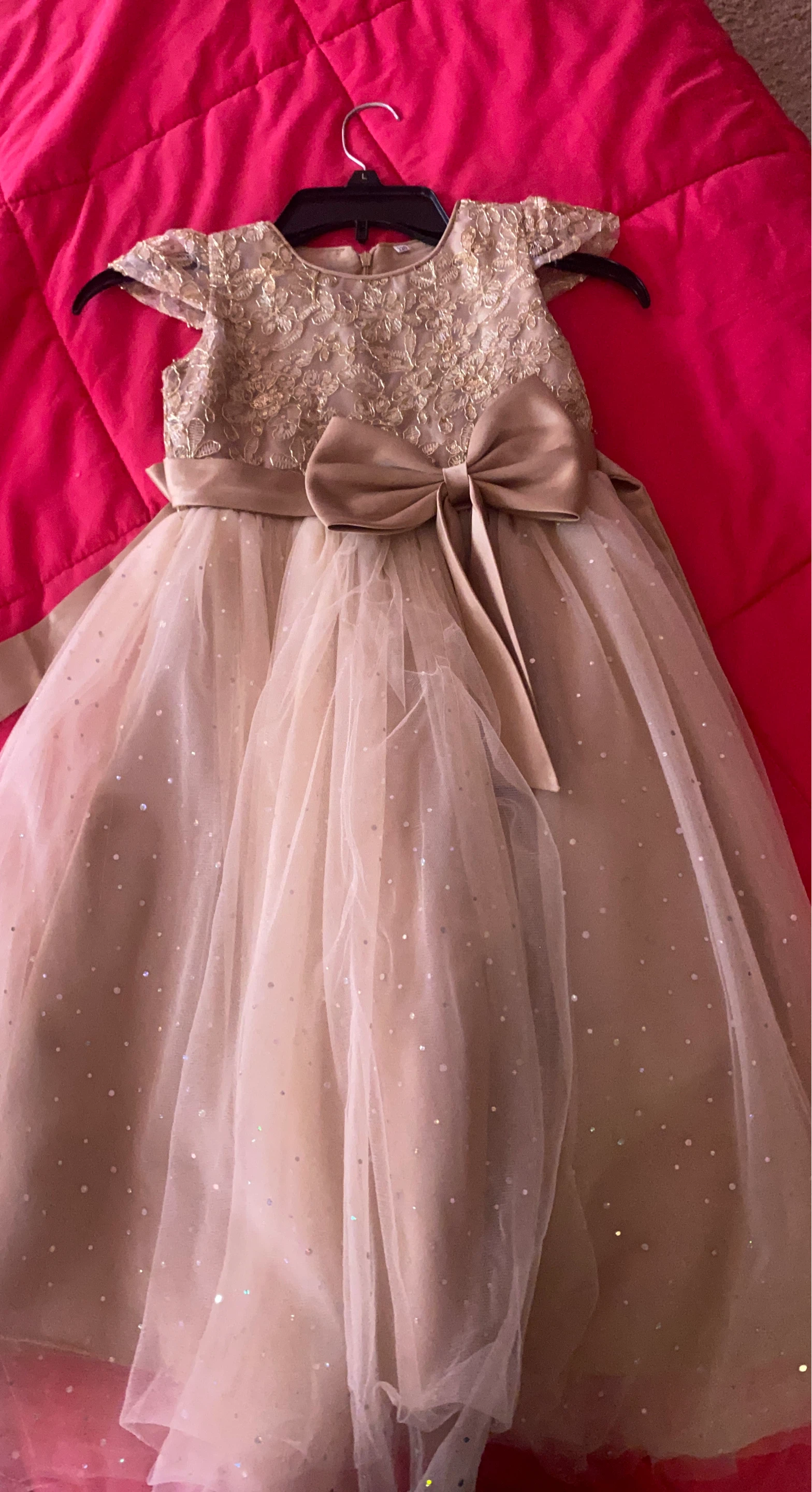 Gold Lace Dress with Bow
