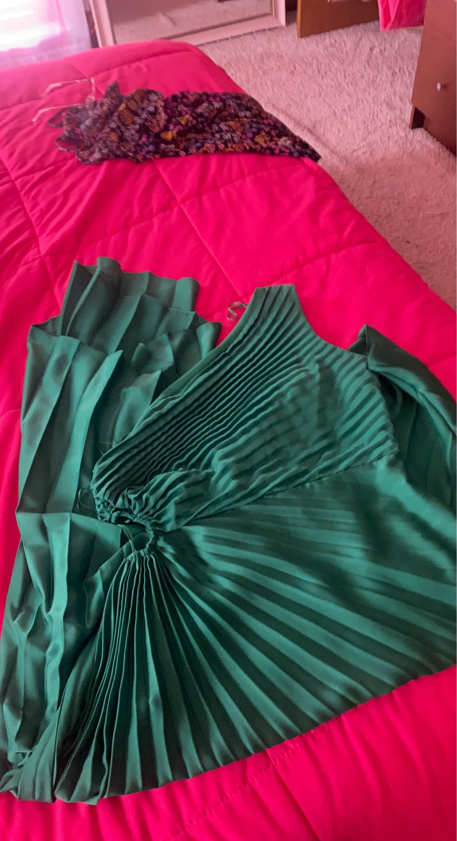 Green Pleated Midi Dress