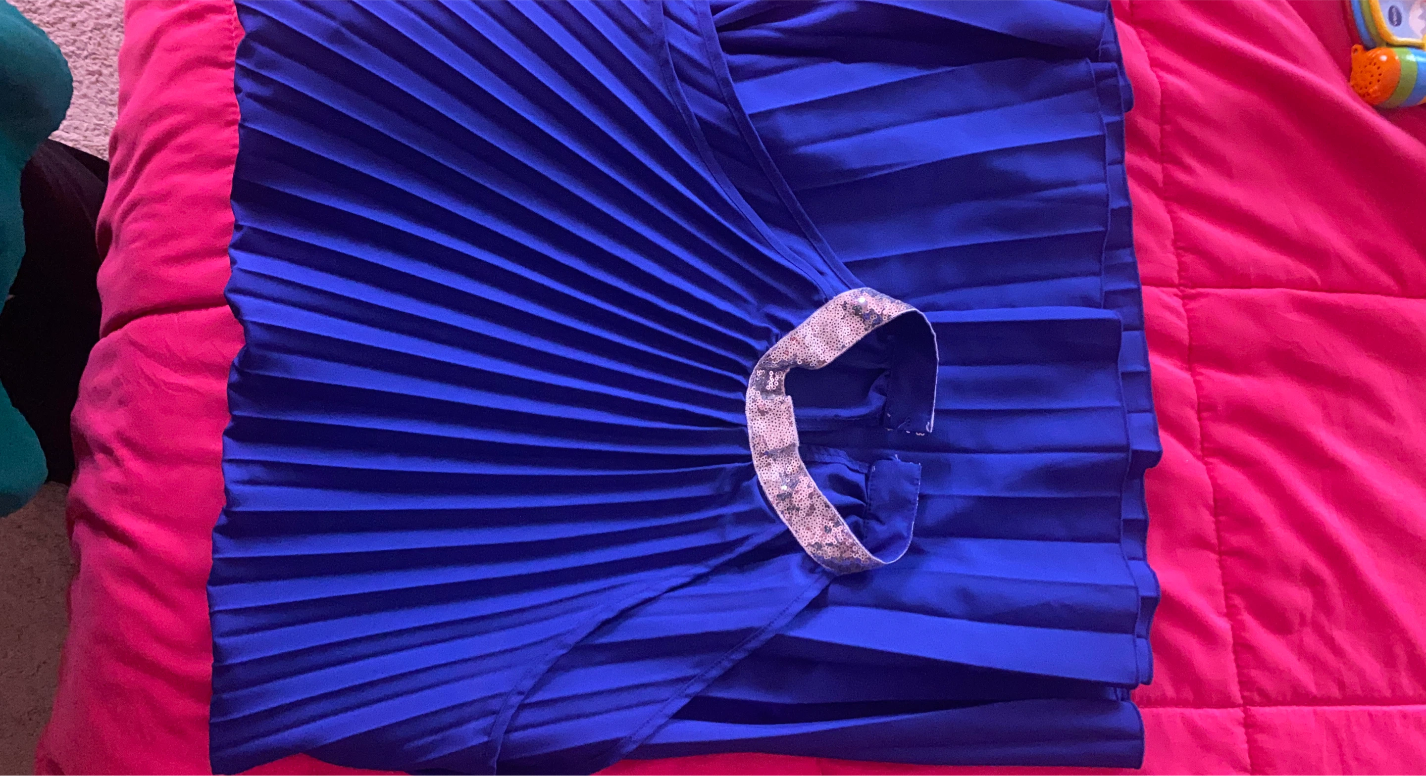 Royal Blue Pleated Dress with Sequin Belt