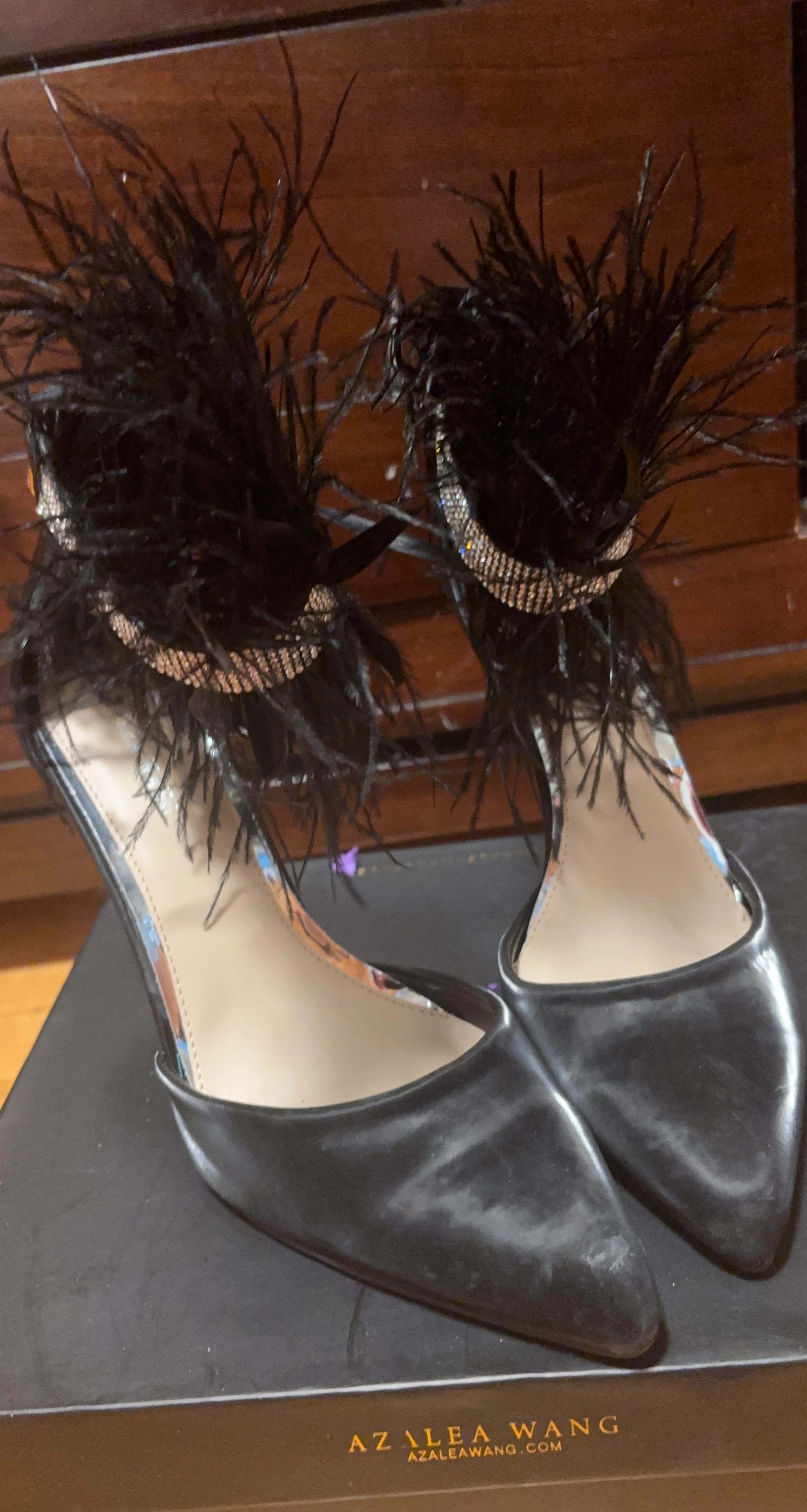 AZALEA WANG Black Feather Stiletto Heels