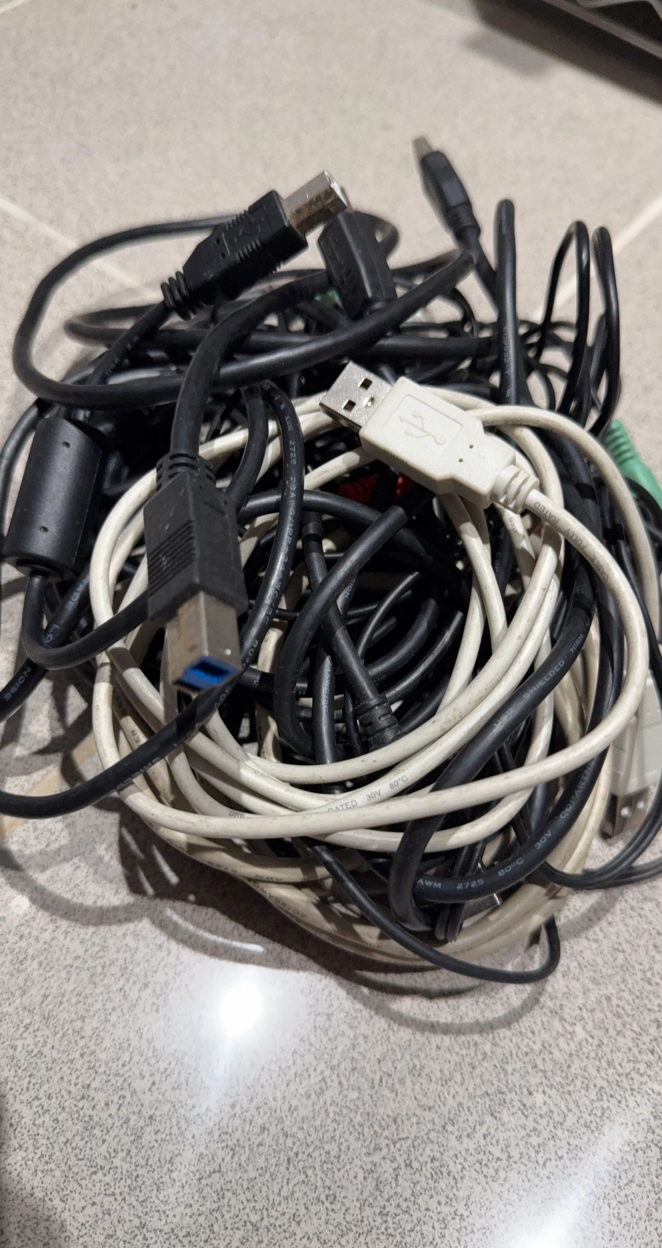 Bundle of USB and other cables