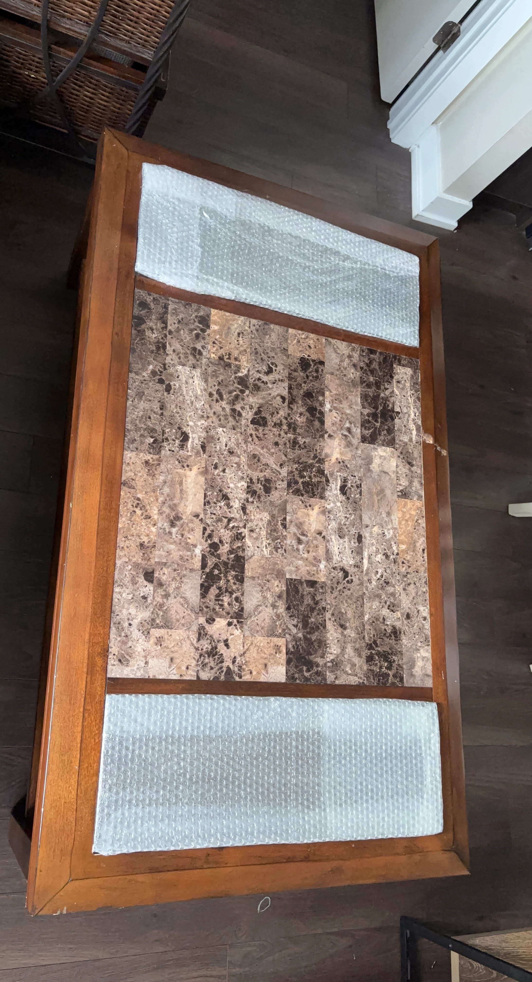 Wooden Coffee Table with Faux Marble Top