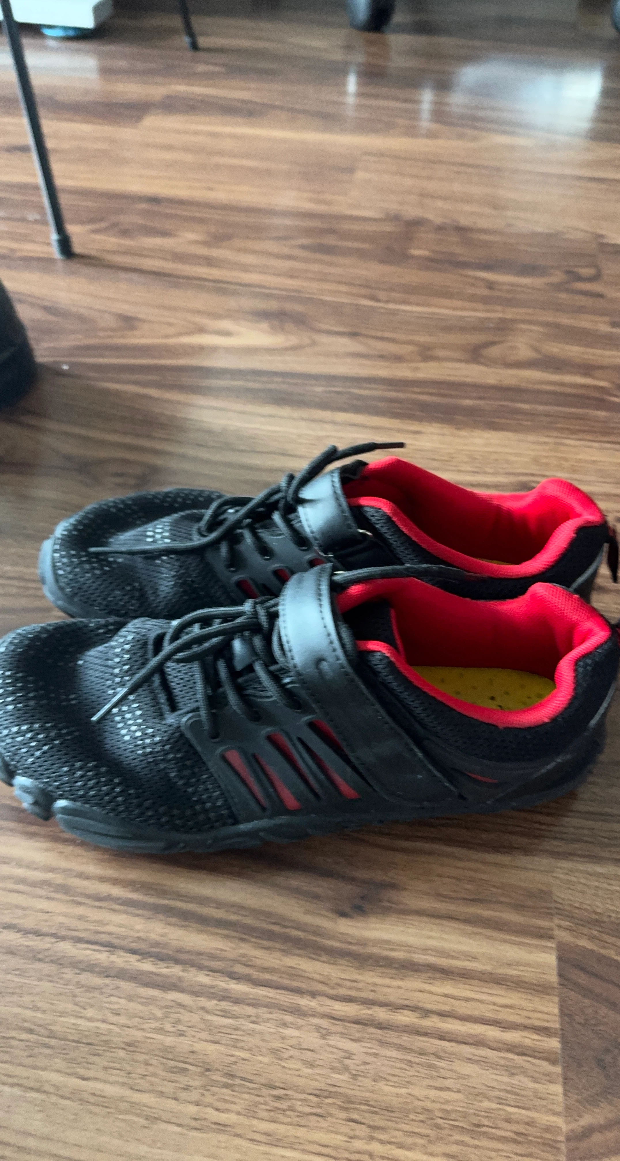 Black and red athletic shoes