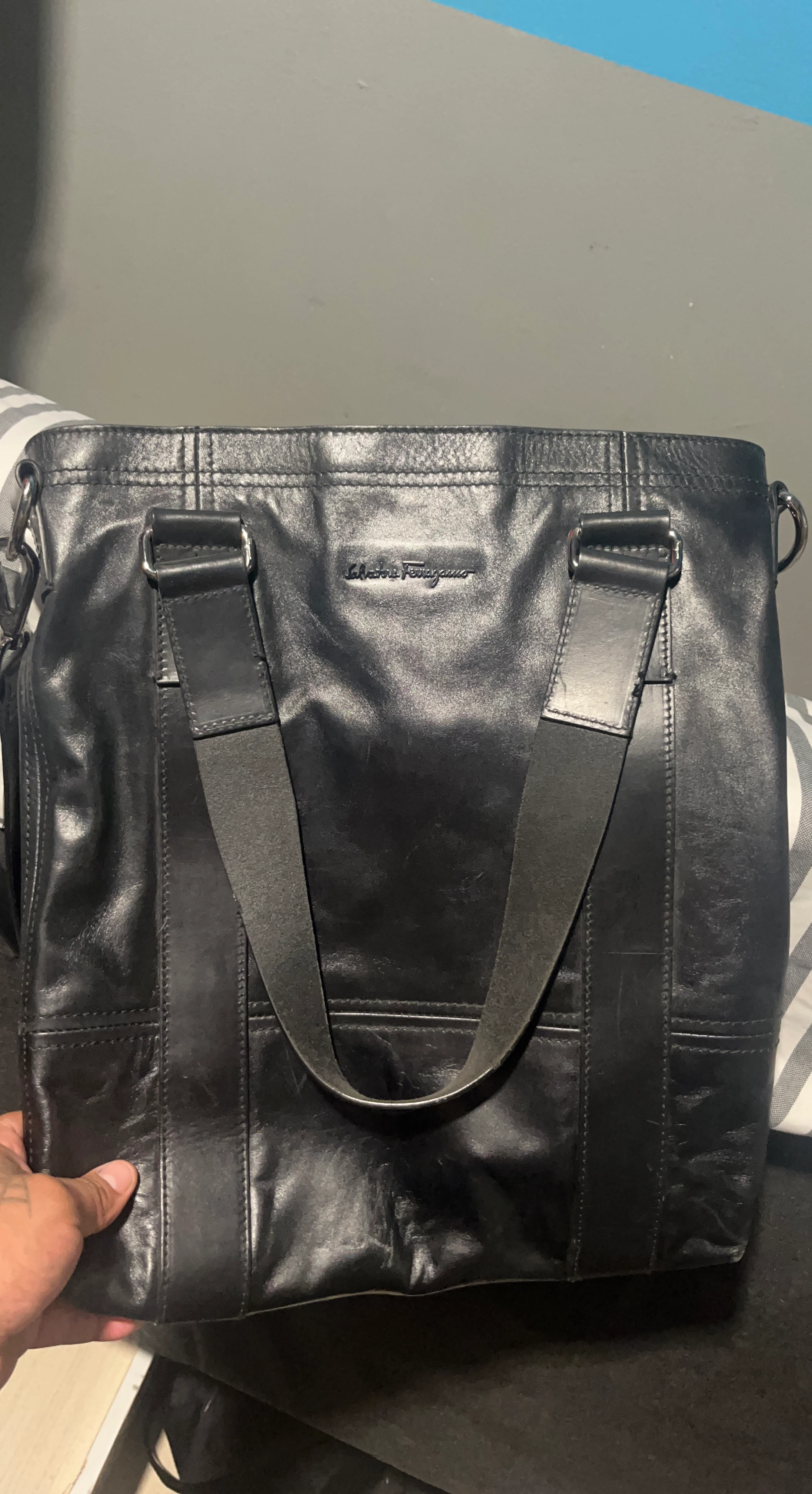 Salvatore Ferragamo Black Leather Tote Bag