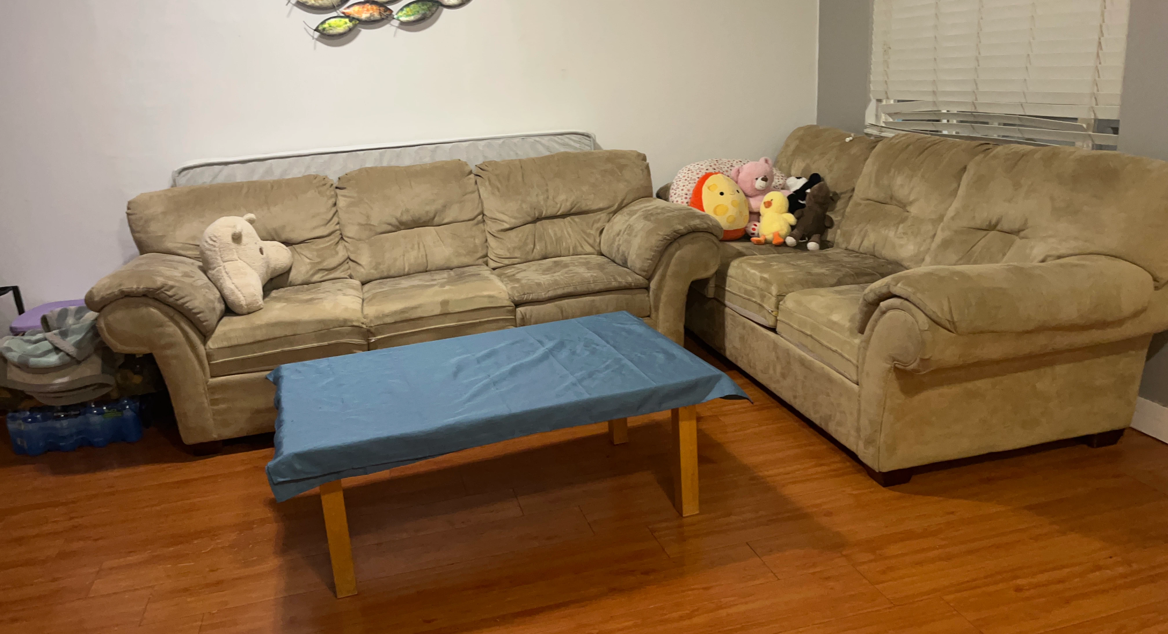 Tan Suede Sofa and Loveseat Set