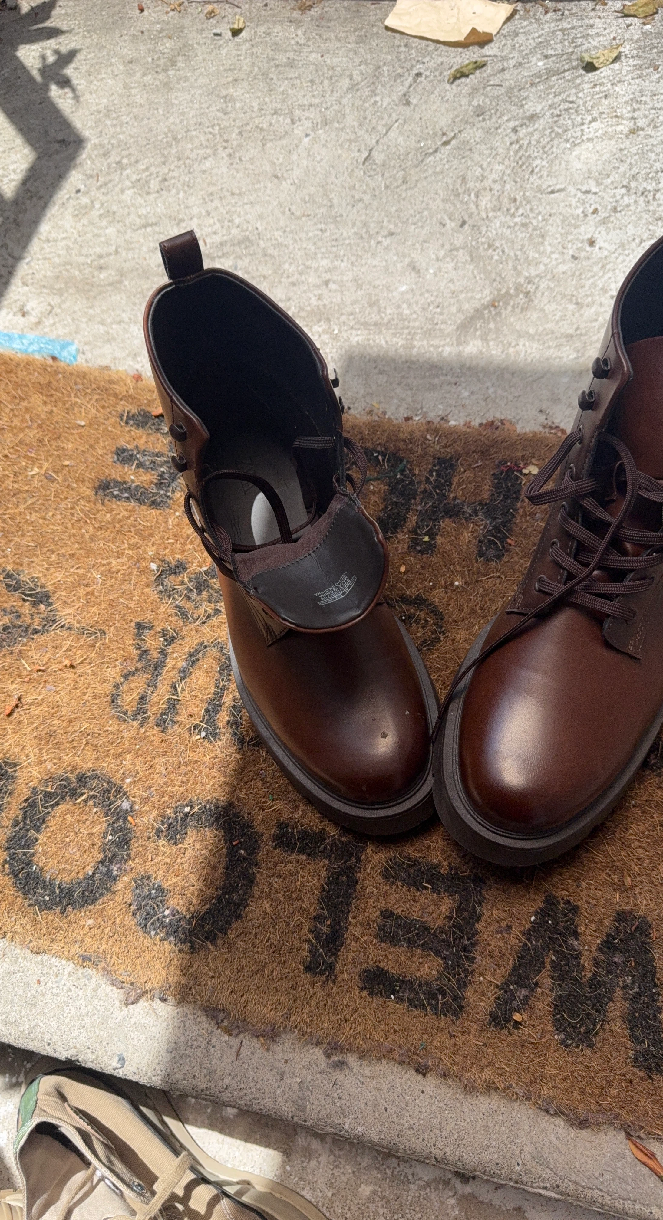 Zara Brown Leather Lace-Up Boots