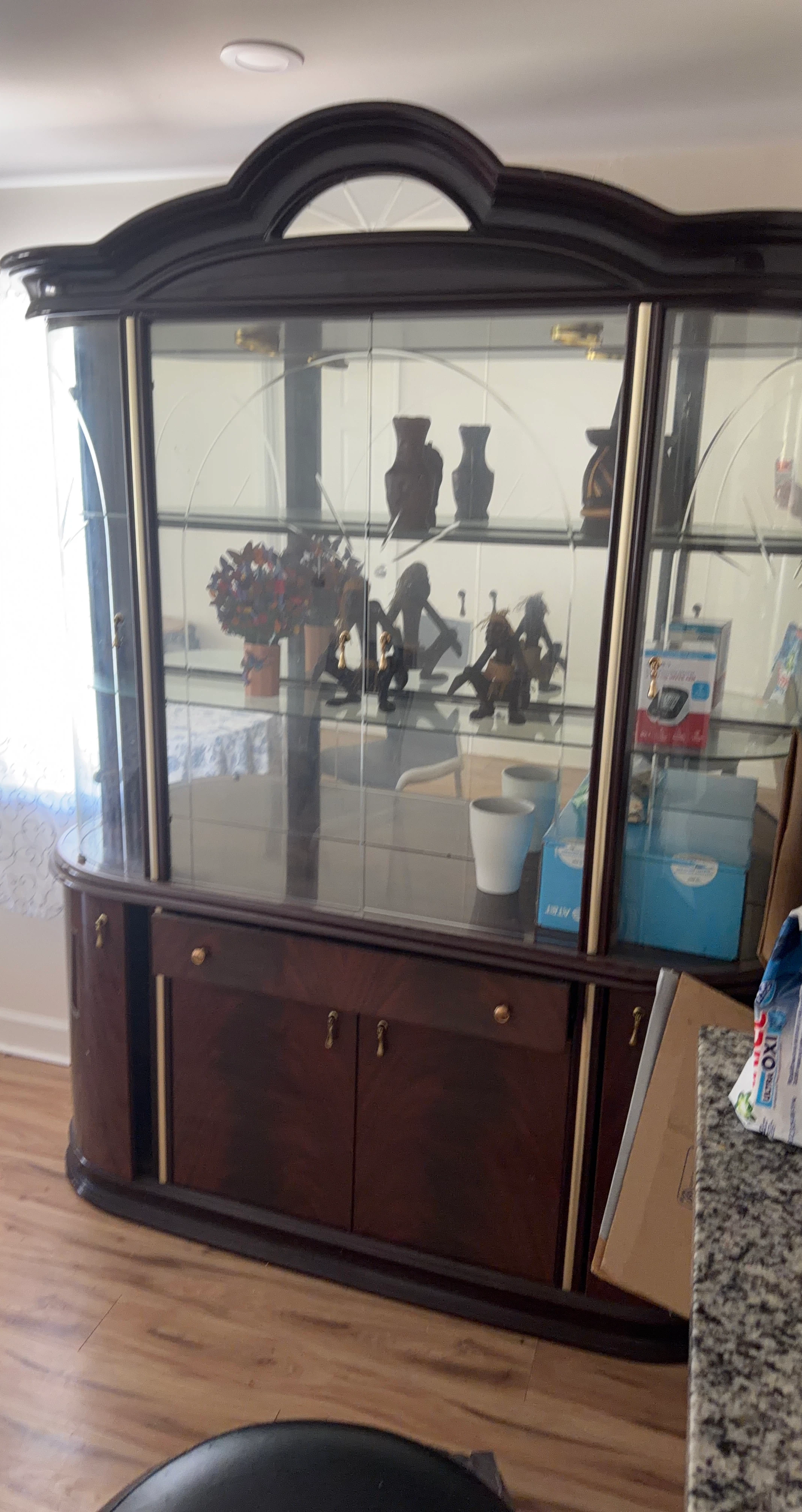 Dark Wood China Cabinet with Glass Doors