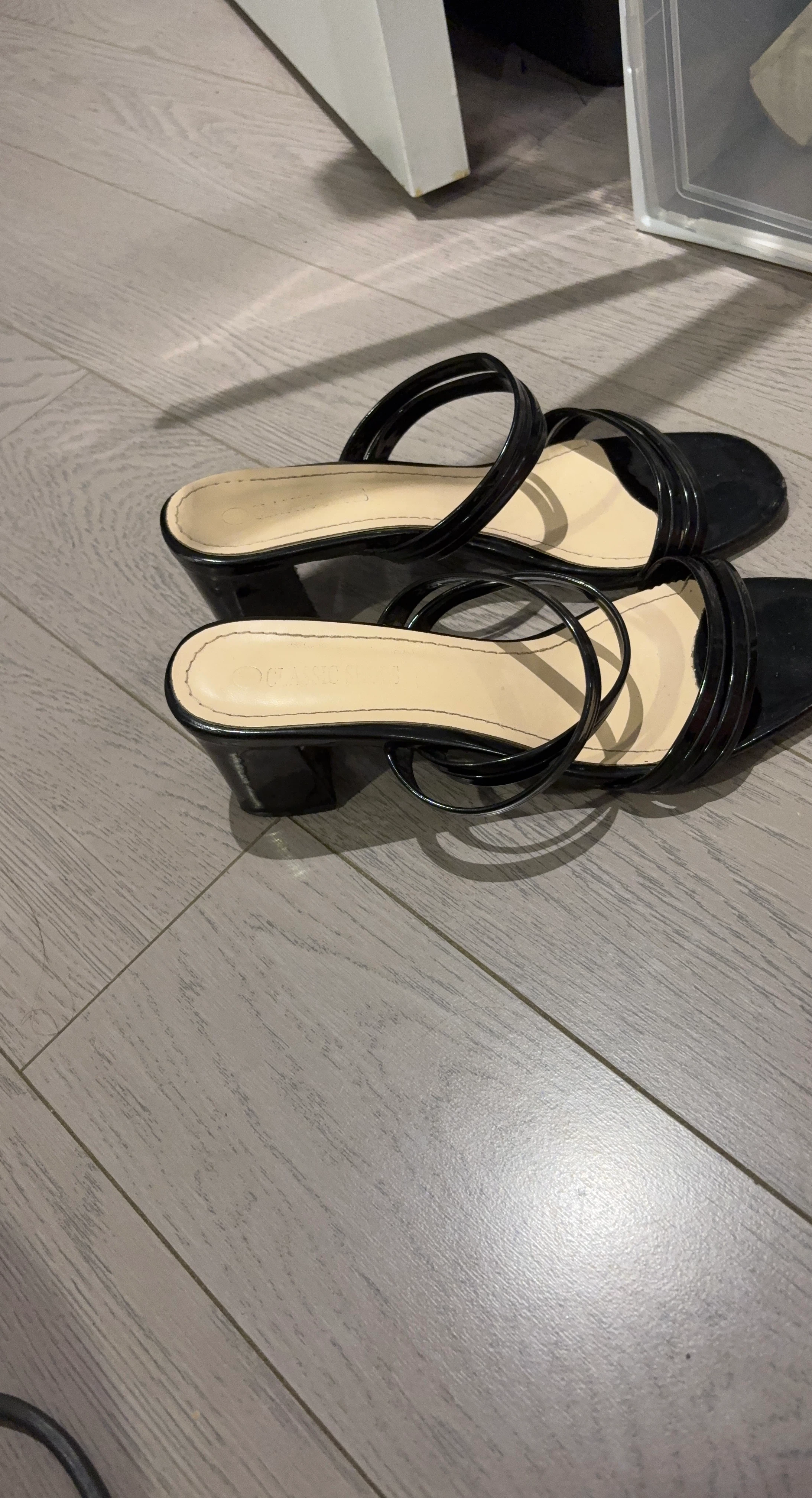 Black Patent Heeled Sandals