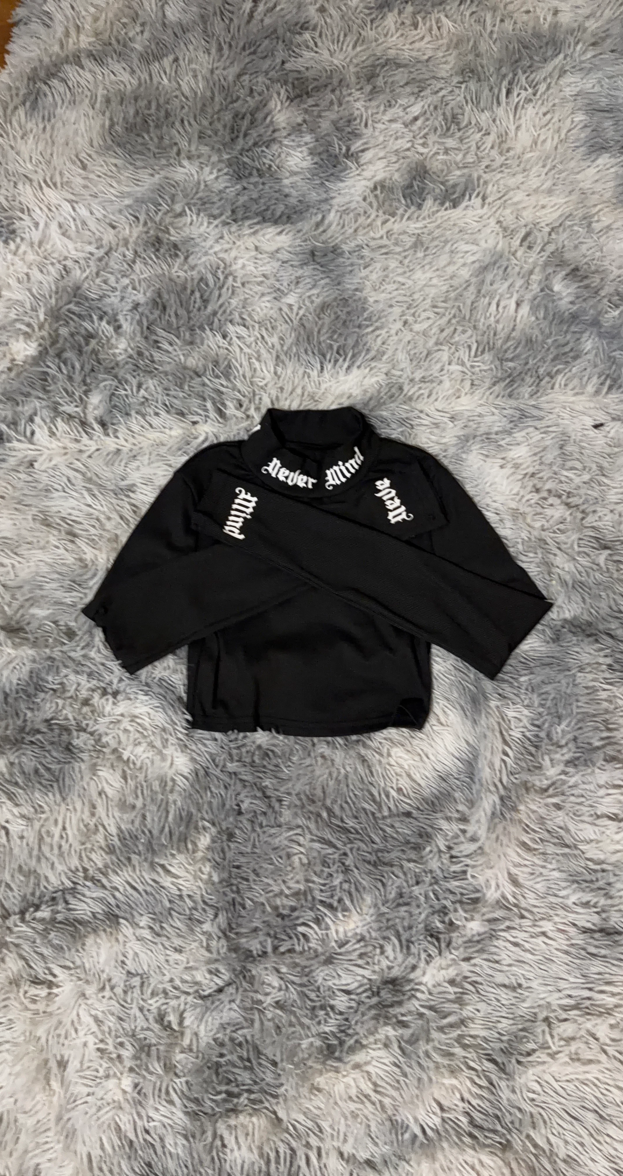 Black "Never Mind" Graphic Long Sleeve Top
