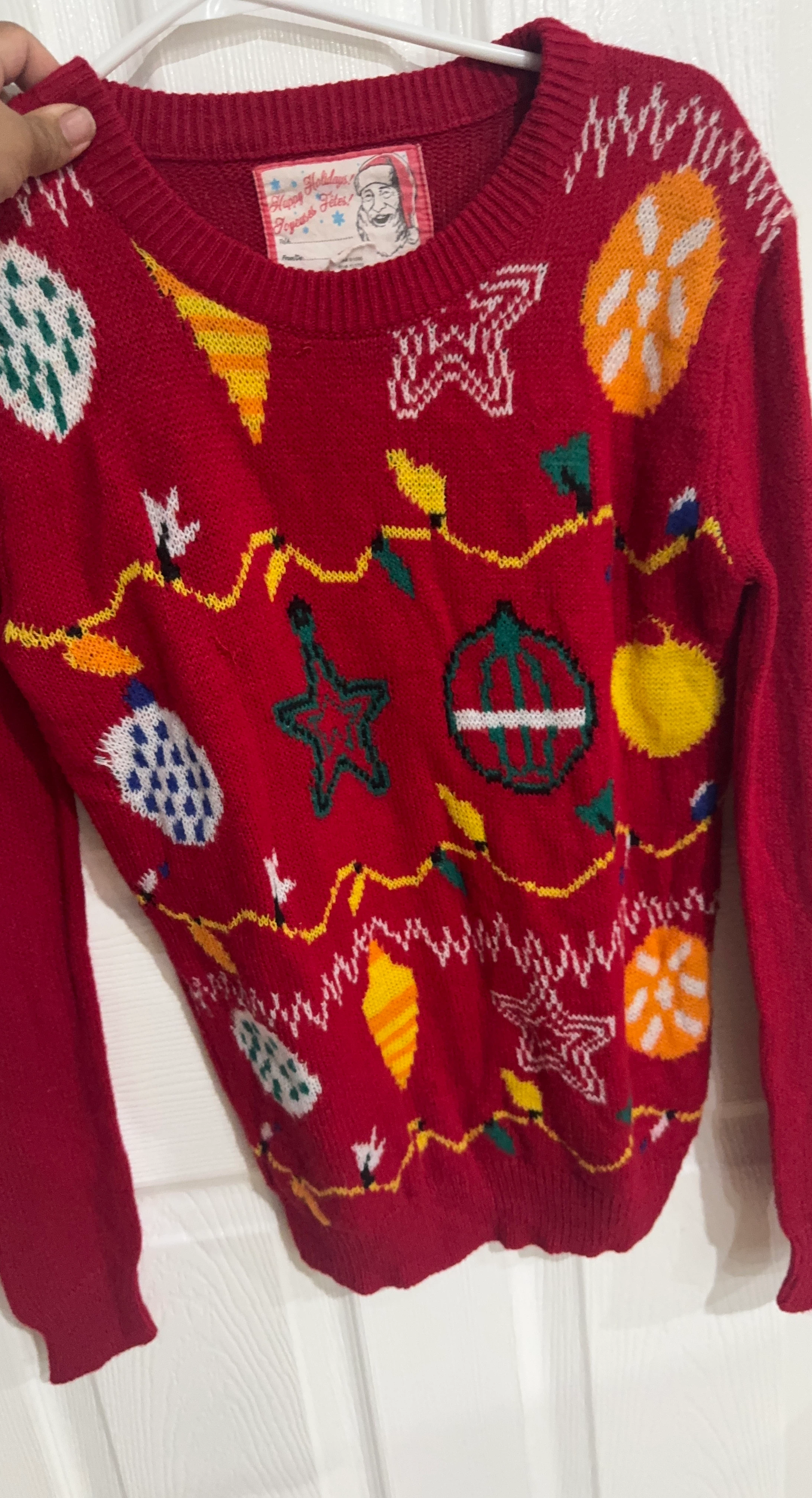 Red Christmas Sweater with Holiday Graphics