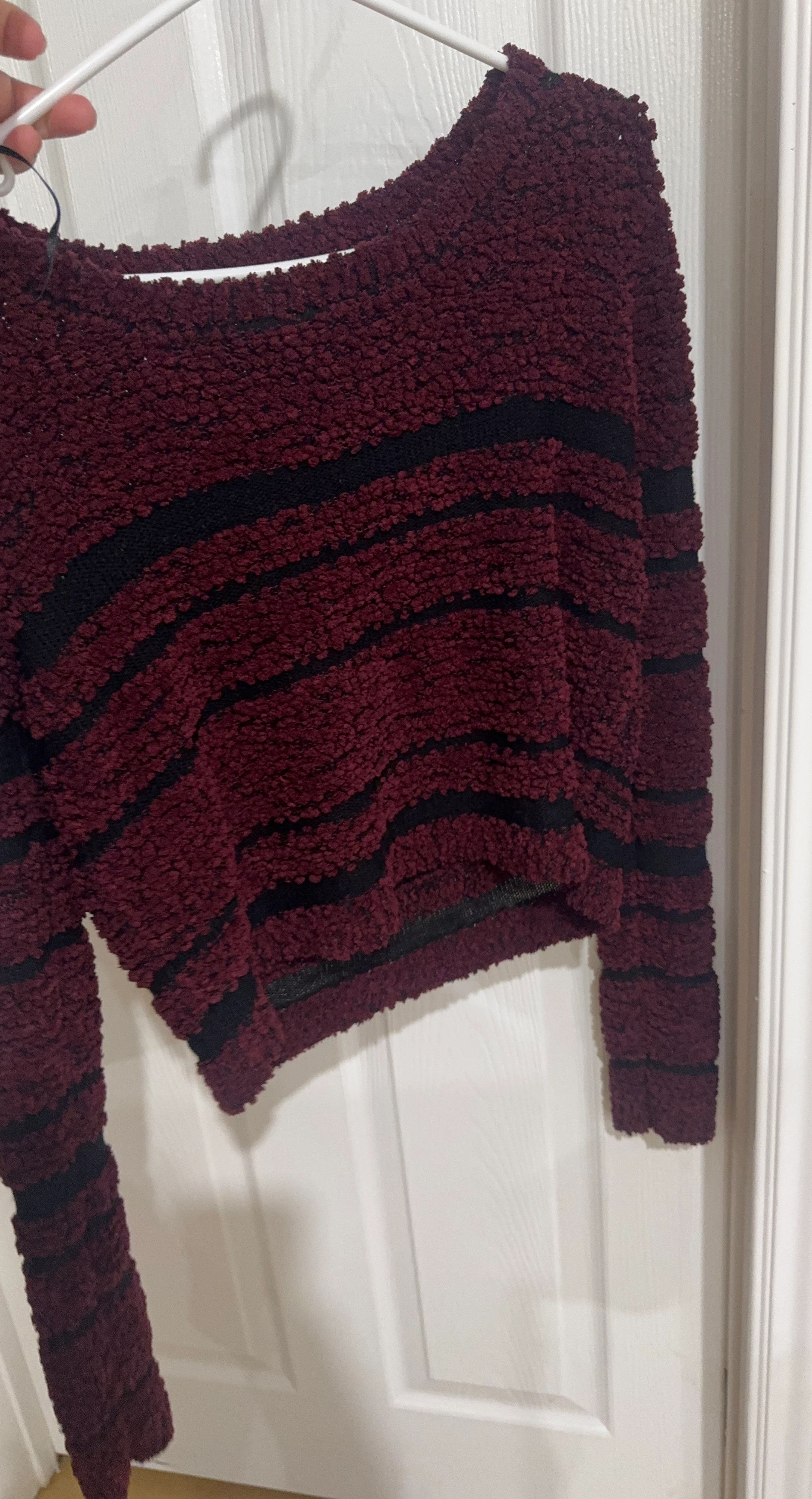 Maroon and Black Striped Fuzzy Sweater