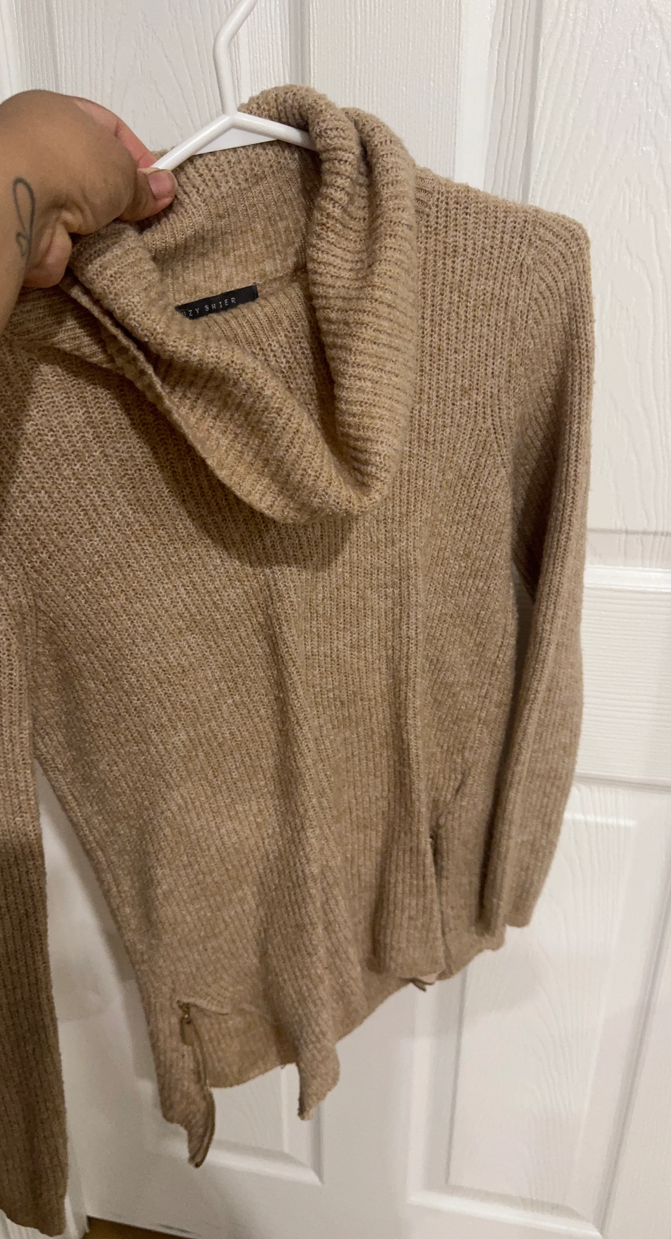 Suzy Shier Camel Cowl Neck Sweater