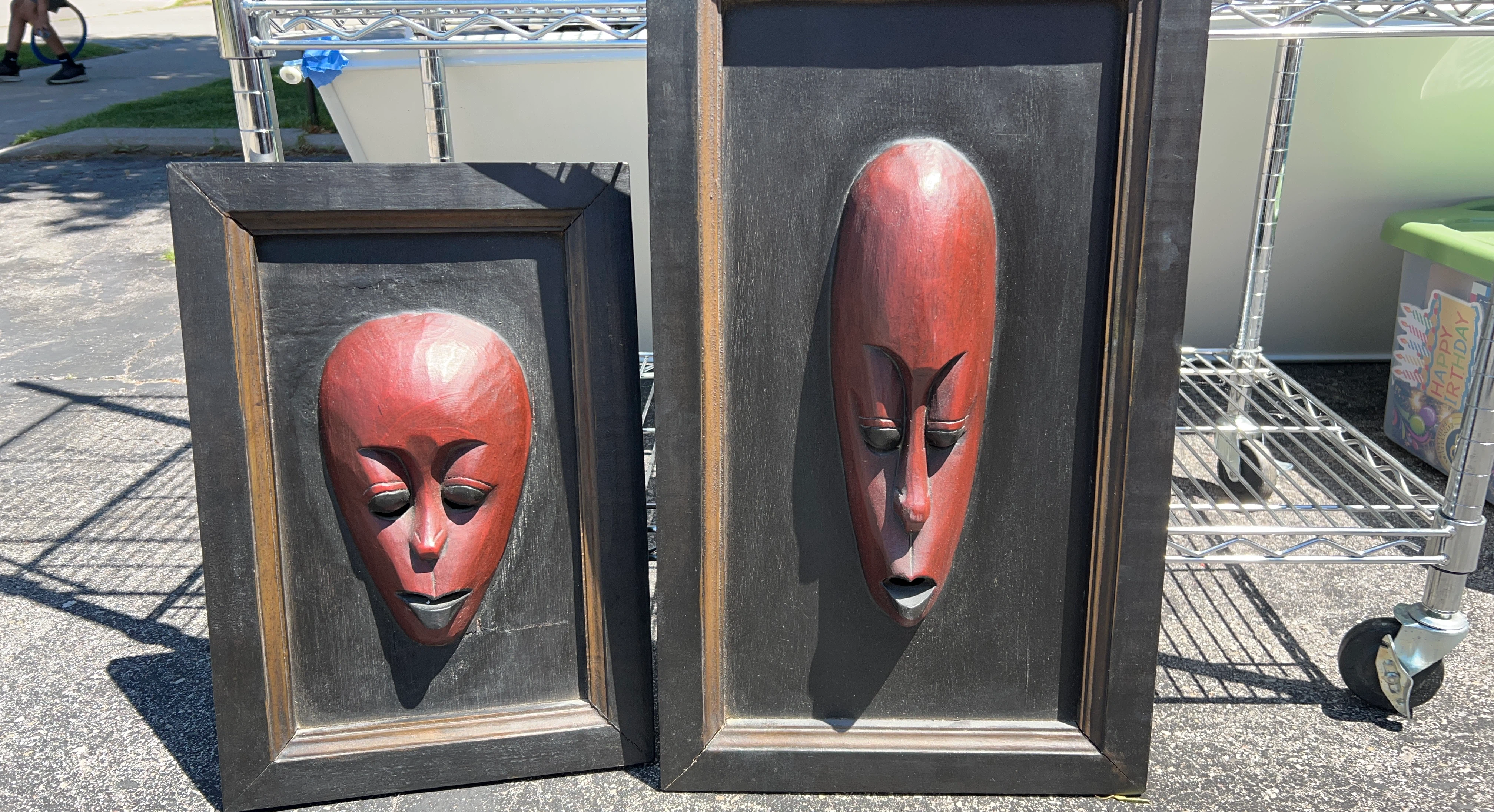 Set of 2 Decorative Wooden Masks Wall Art