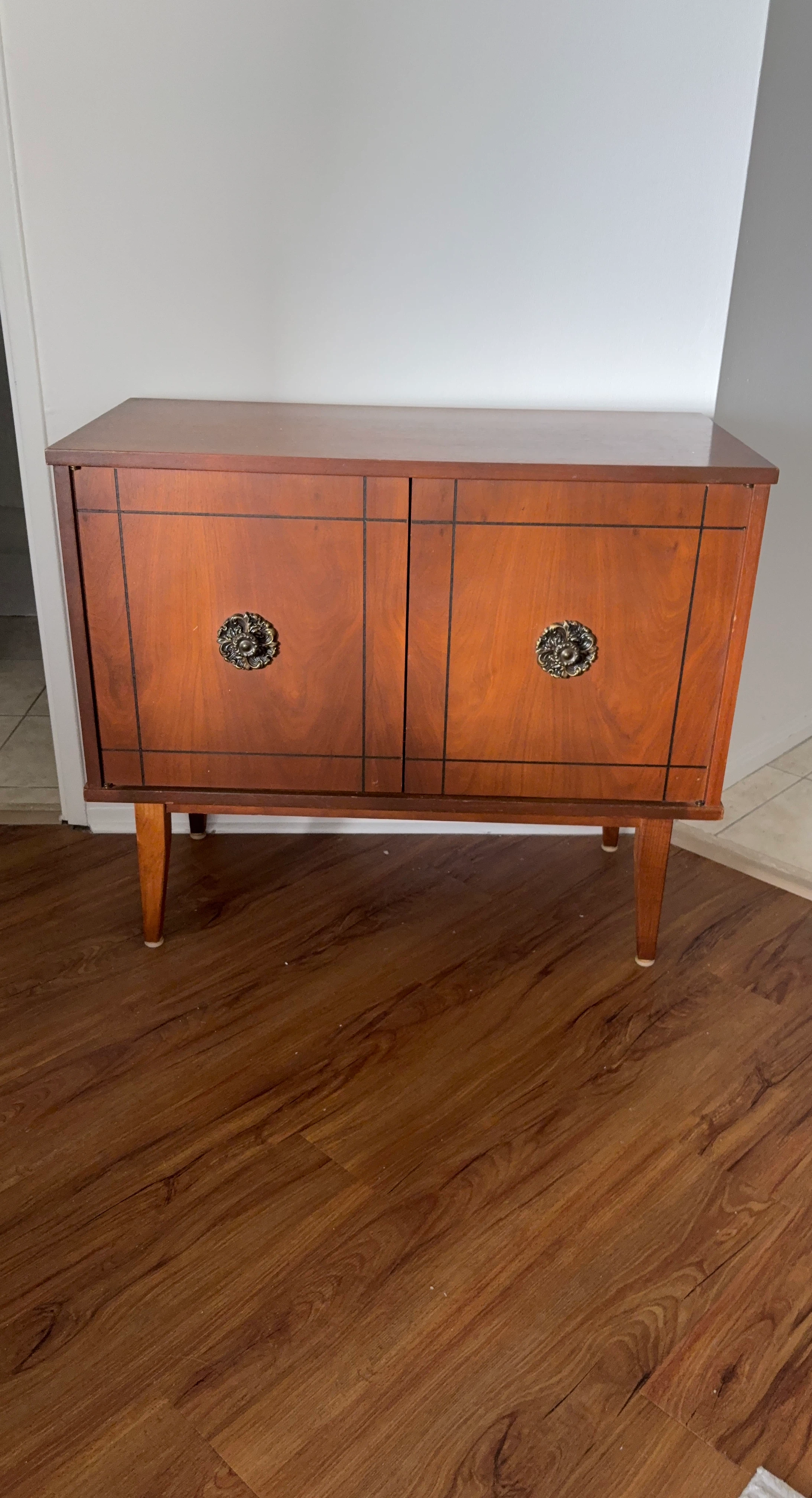 Vintage Wood Cabinet with Record Holder