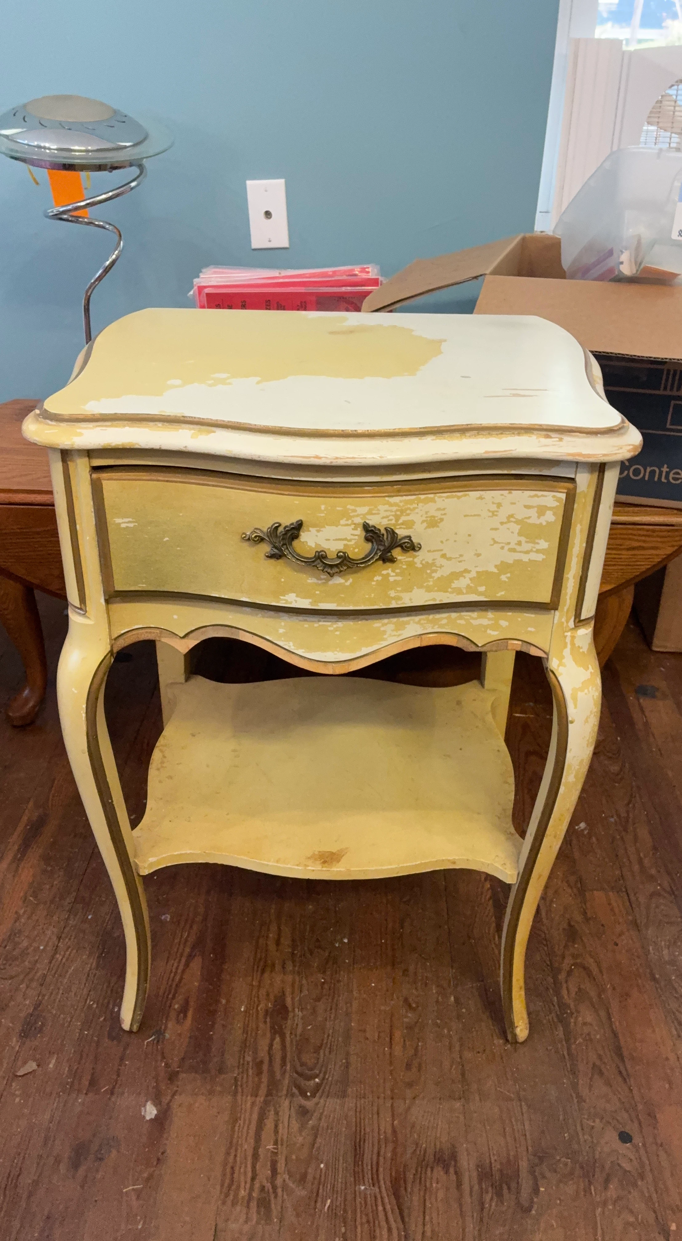 Vintage Yellow Side Table with Drawer