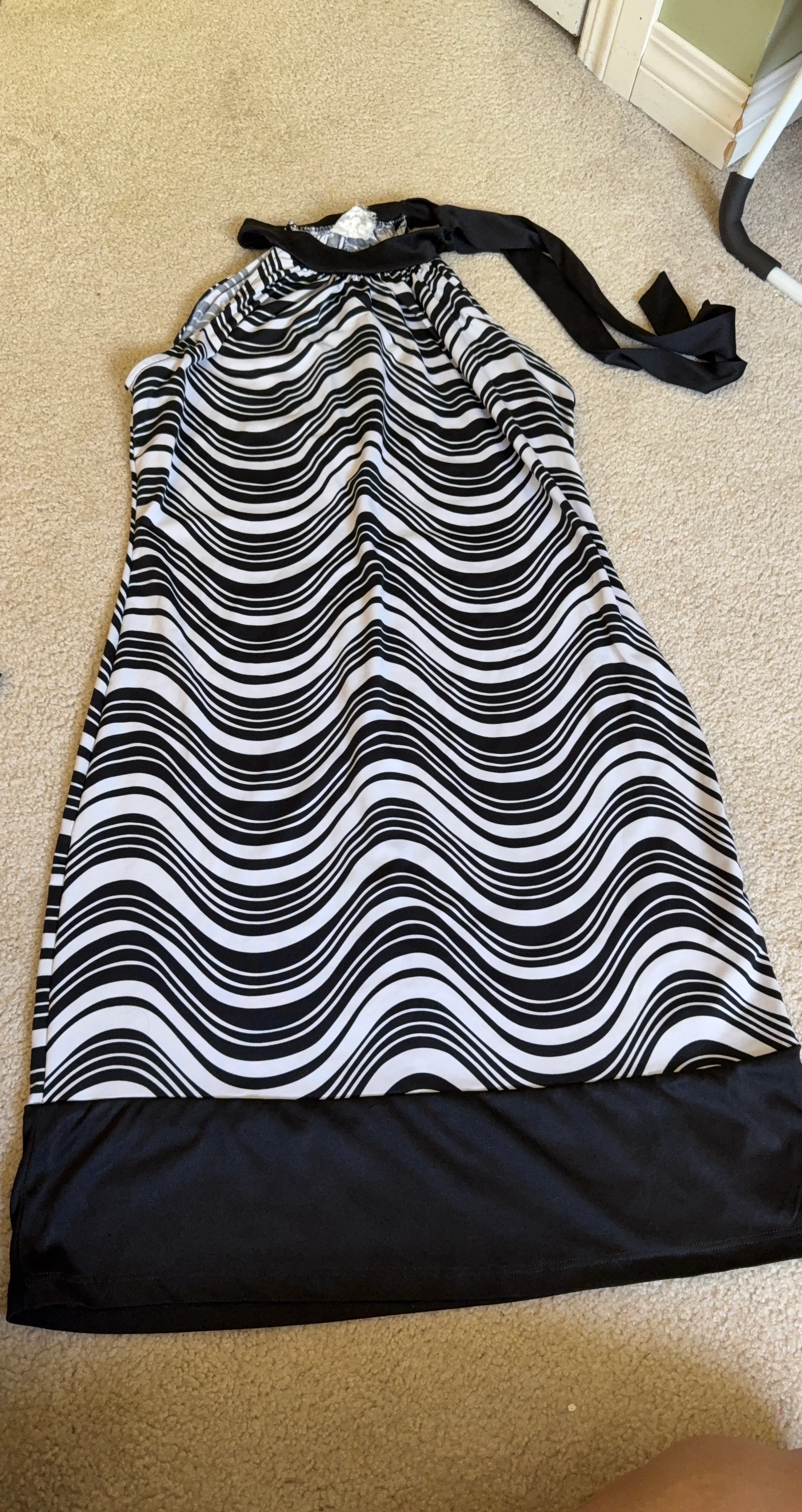 Black and White Swirl Halter Dress