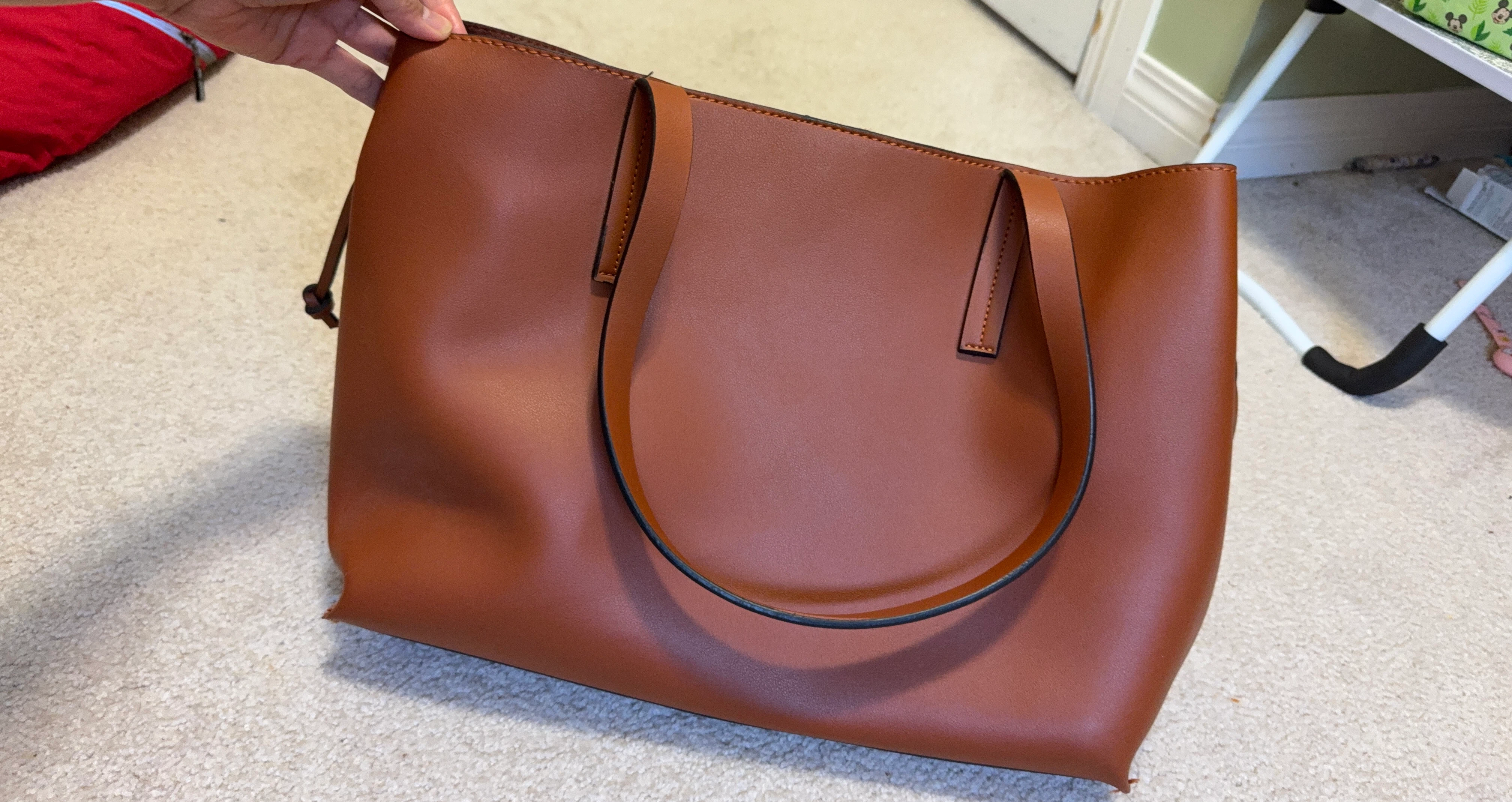 Brown Faux Leather Tote Bag