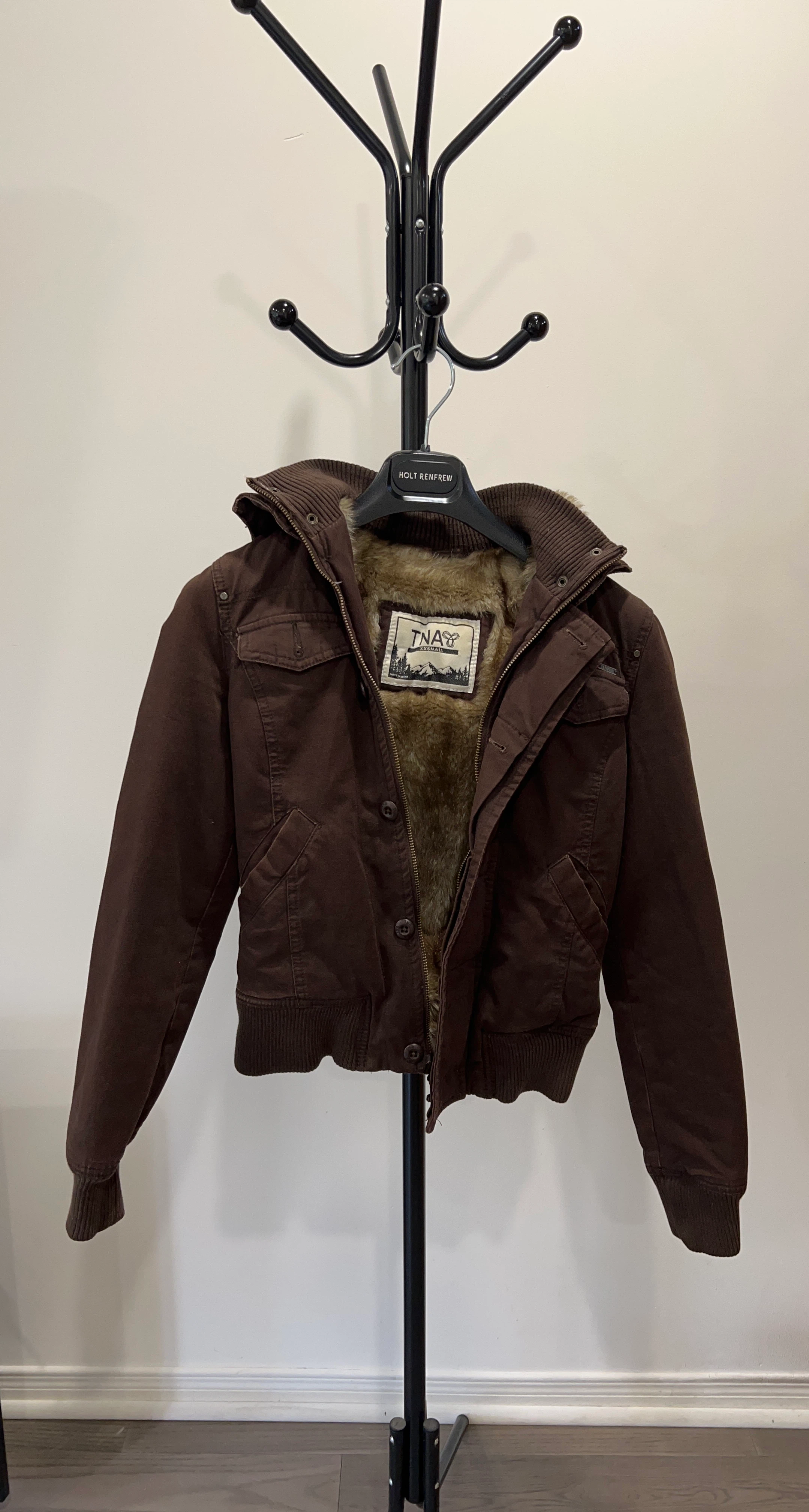 TNA Brown Faux Fur Lined Bomber Jacket