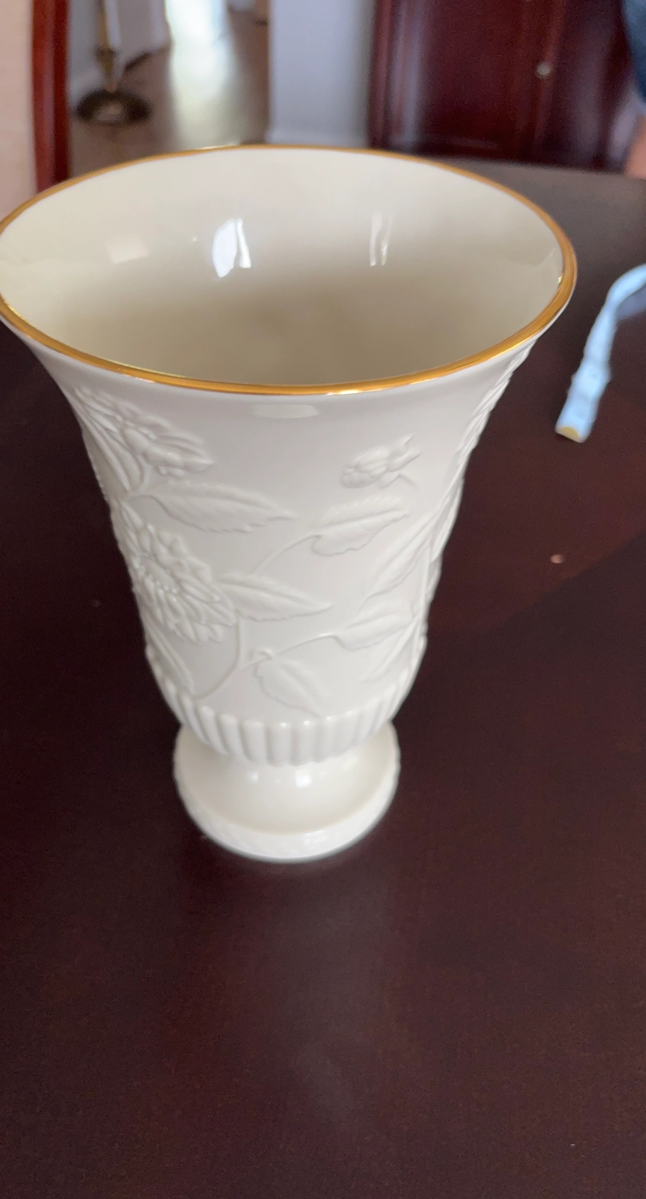 Lenox Ivory Floral Embossed Vase with Gold Trim