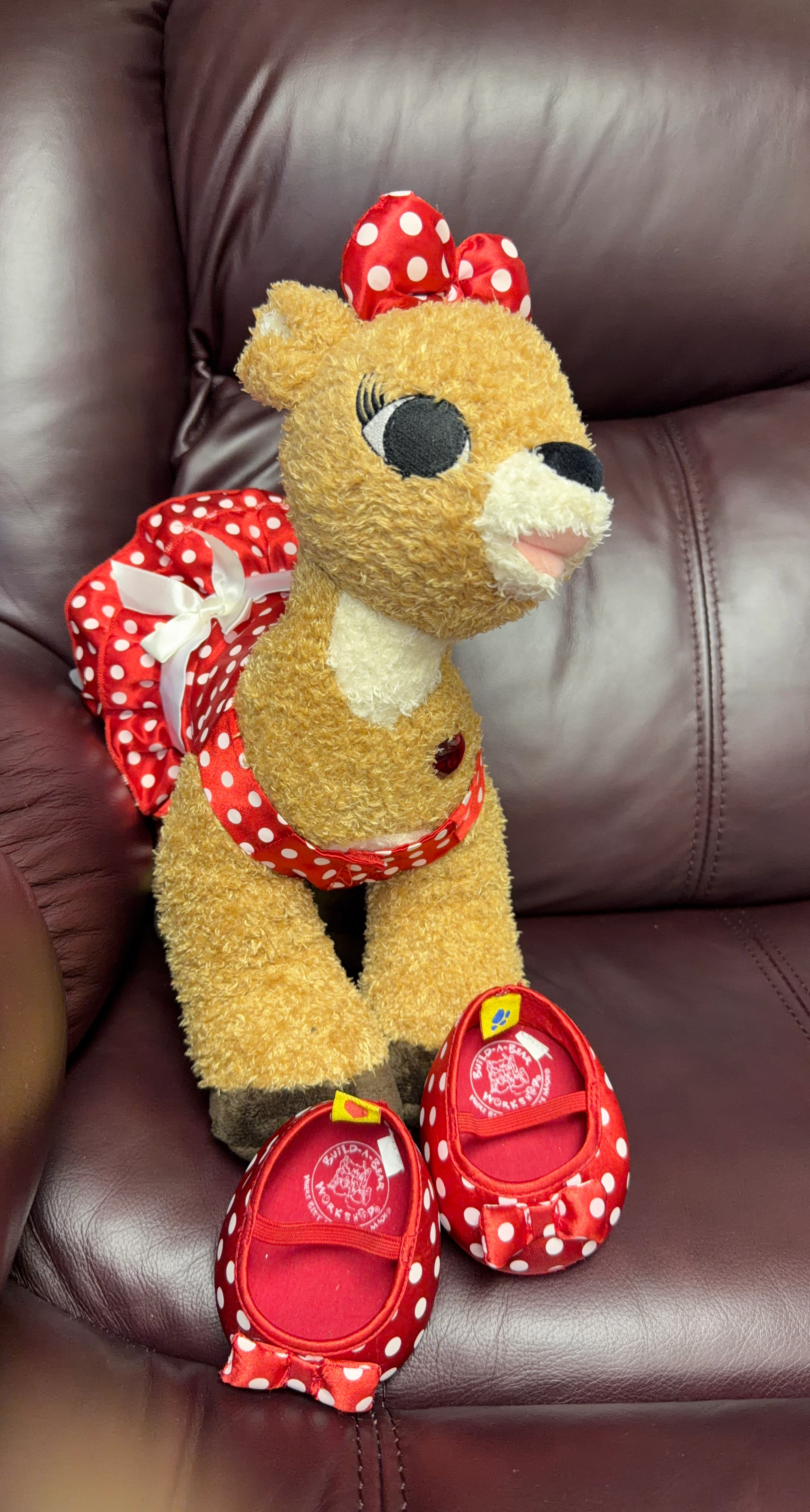 Build-A-Bear Rudolph Plush with Polka Dot Outfit and Shoes