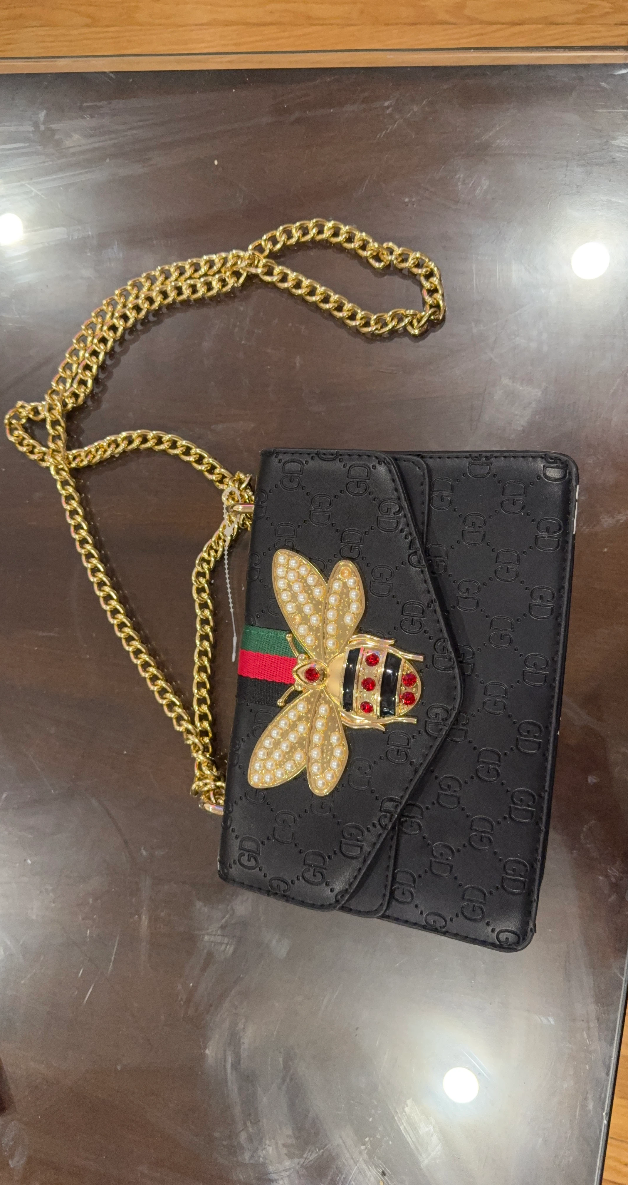 Black Clutch Purse with Bee Embellishment
