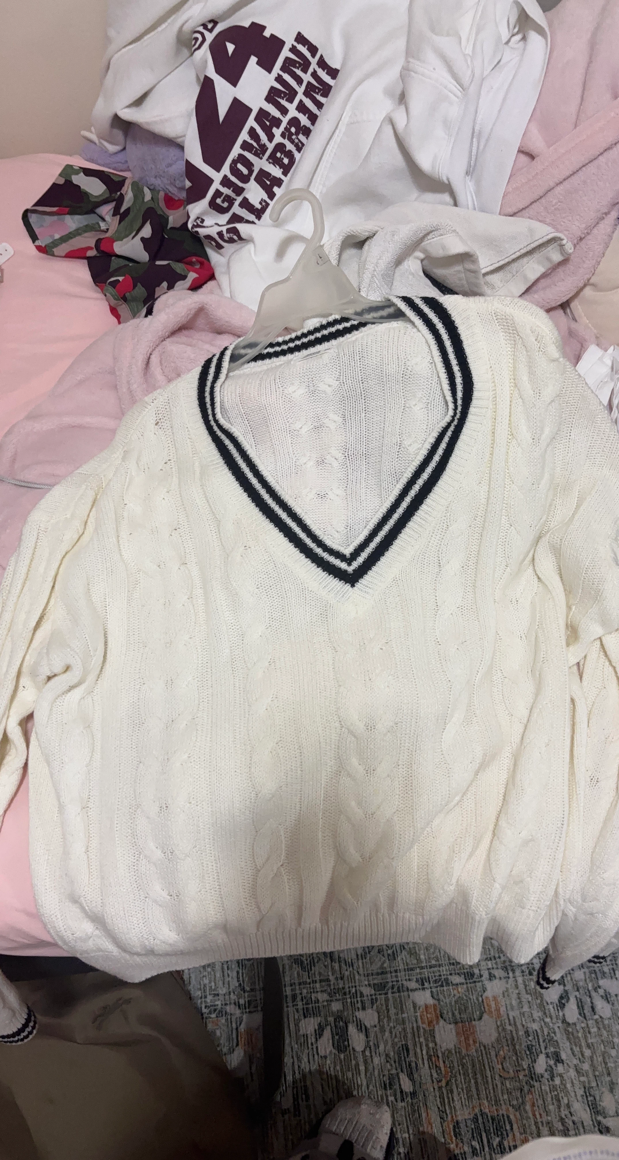 Cream Cable Knit V-Neck Sweater