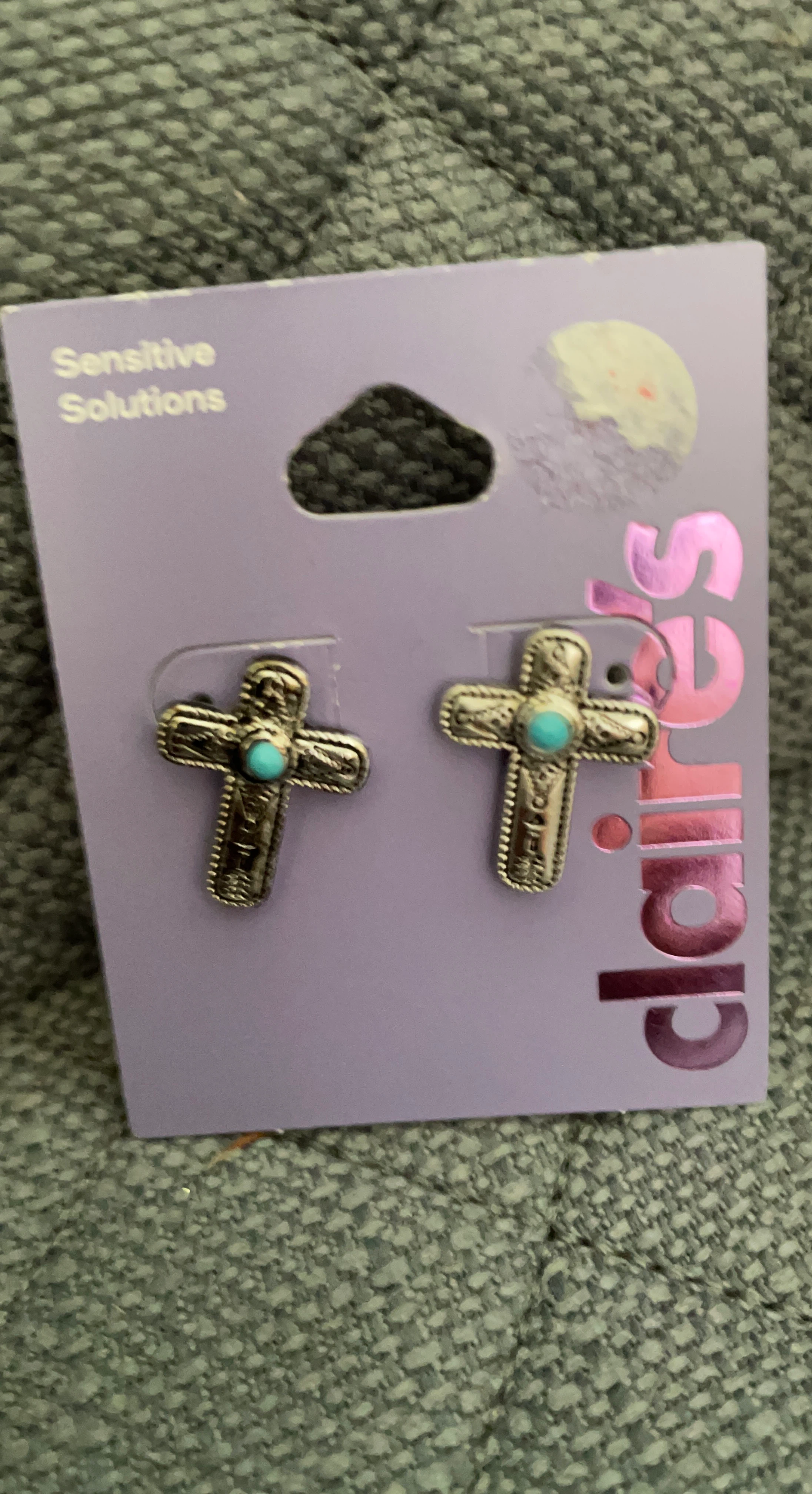 Claire's Cross Earrings with Turquoise Stone