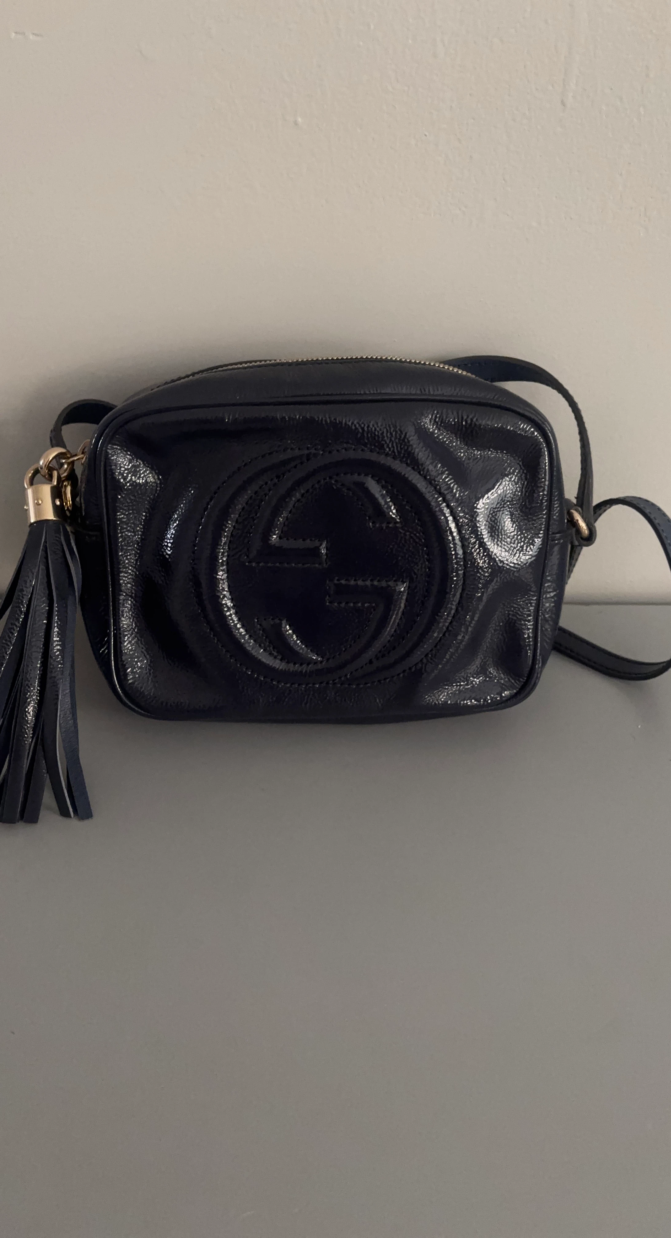 Gucci Blue Patent Leather Crossbody Handbag
