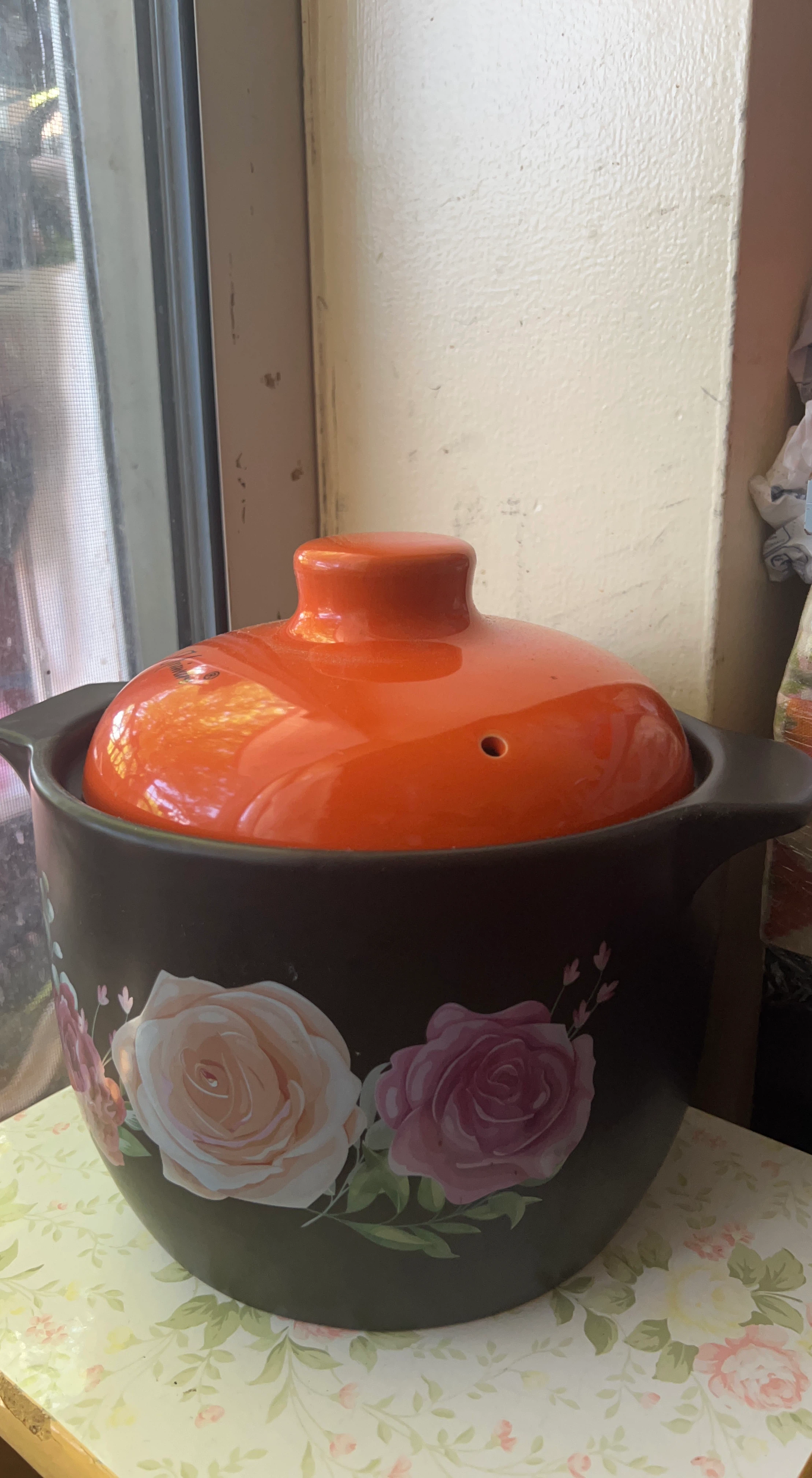 Ceramic Casserole Pot with Orange Lid