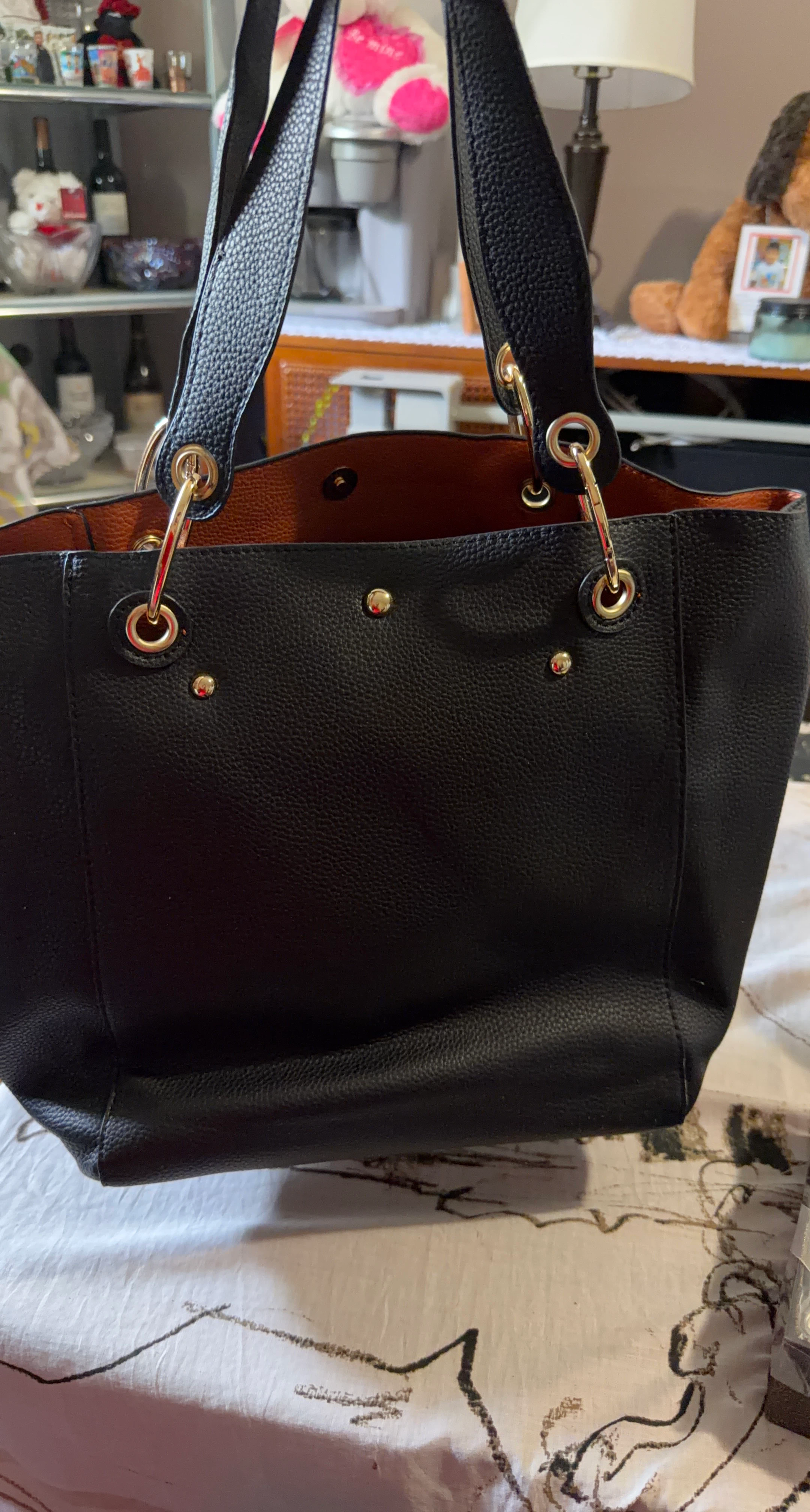 Black Faux Leather Tote Bag