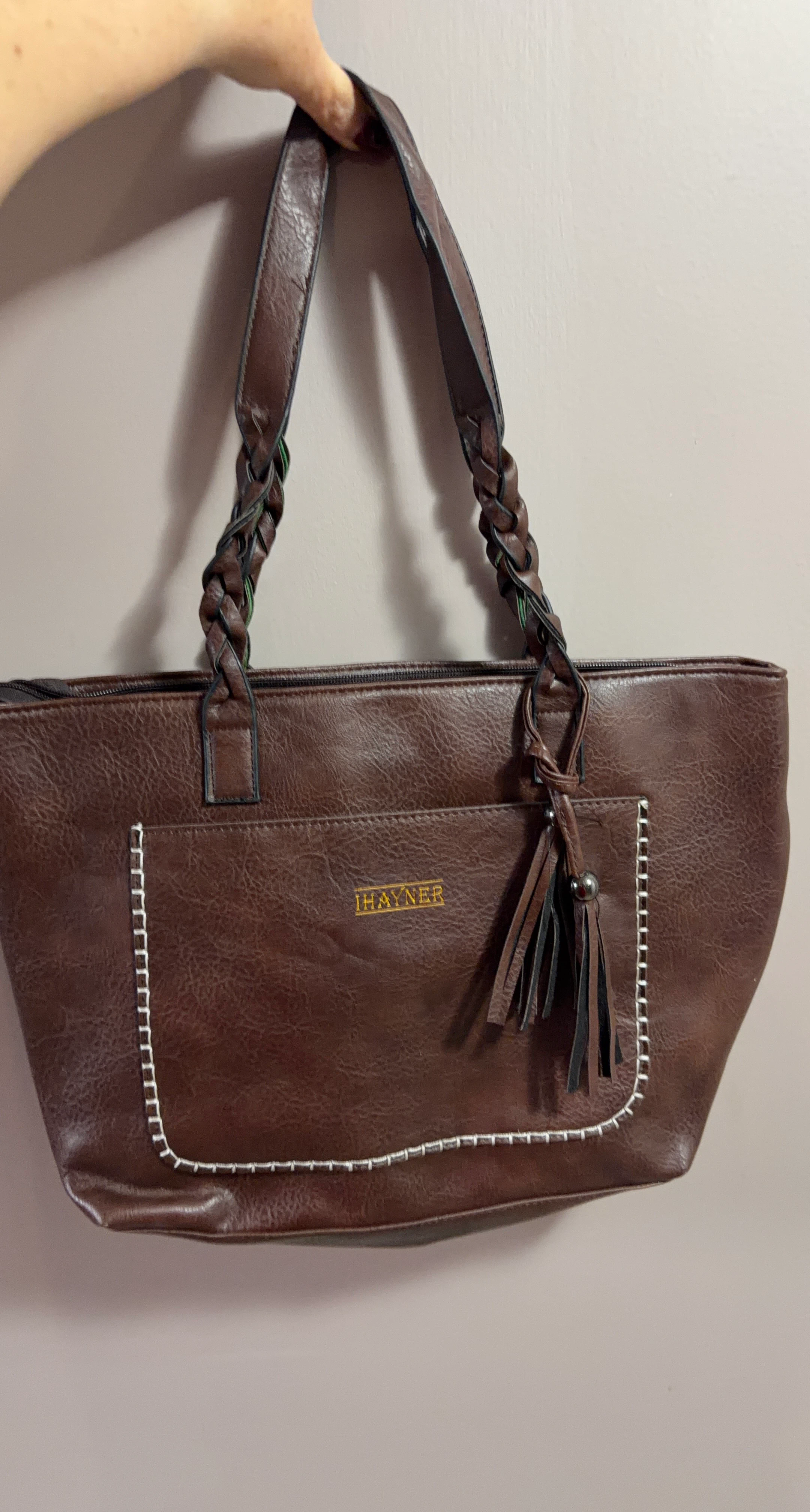 Hayner Brown Faux Leather Tote Bag