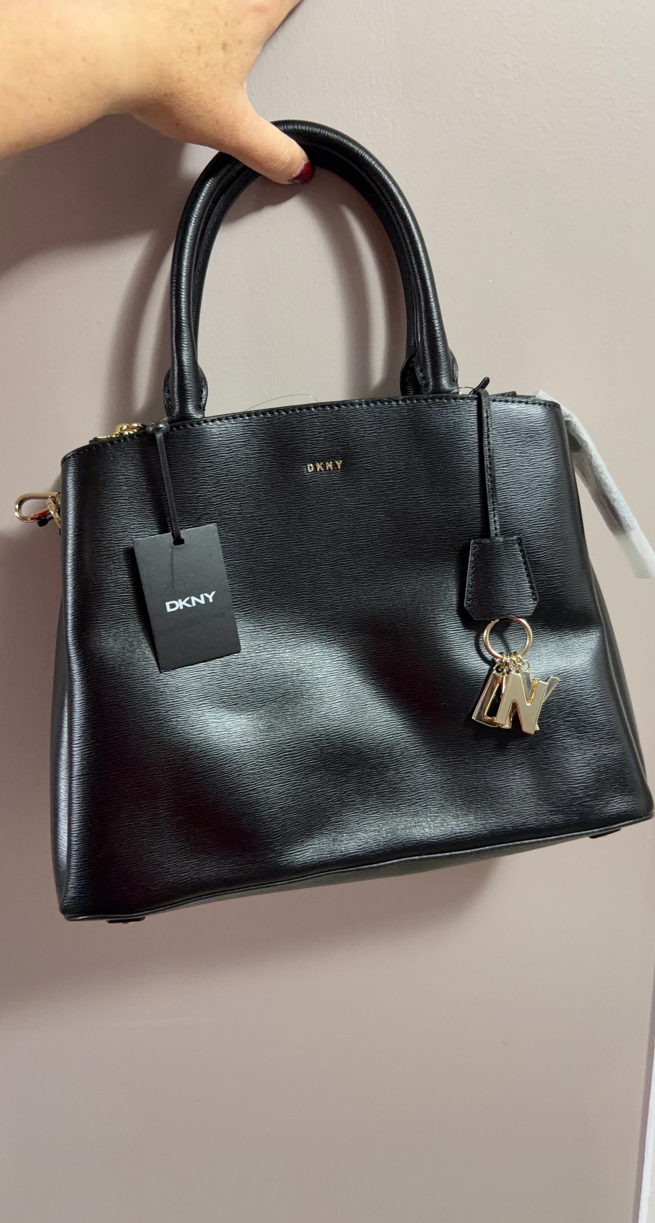 DKNY Black Leather Satchel Handbag