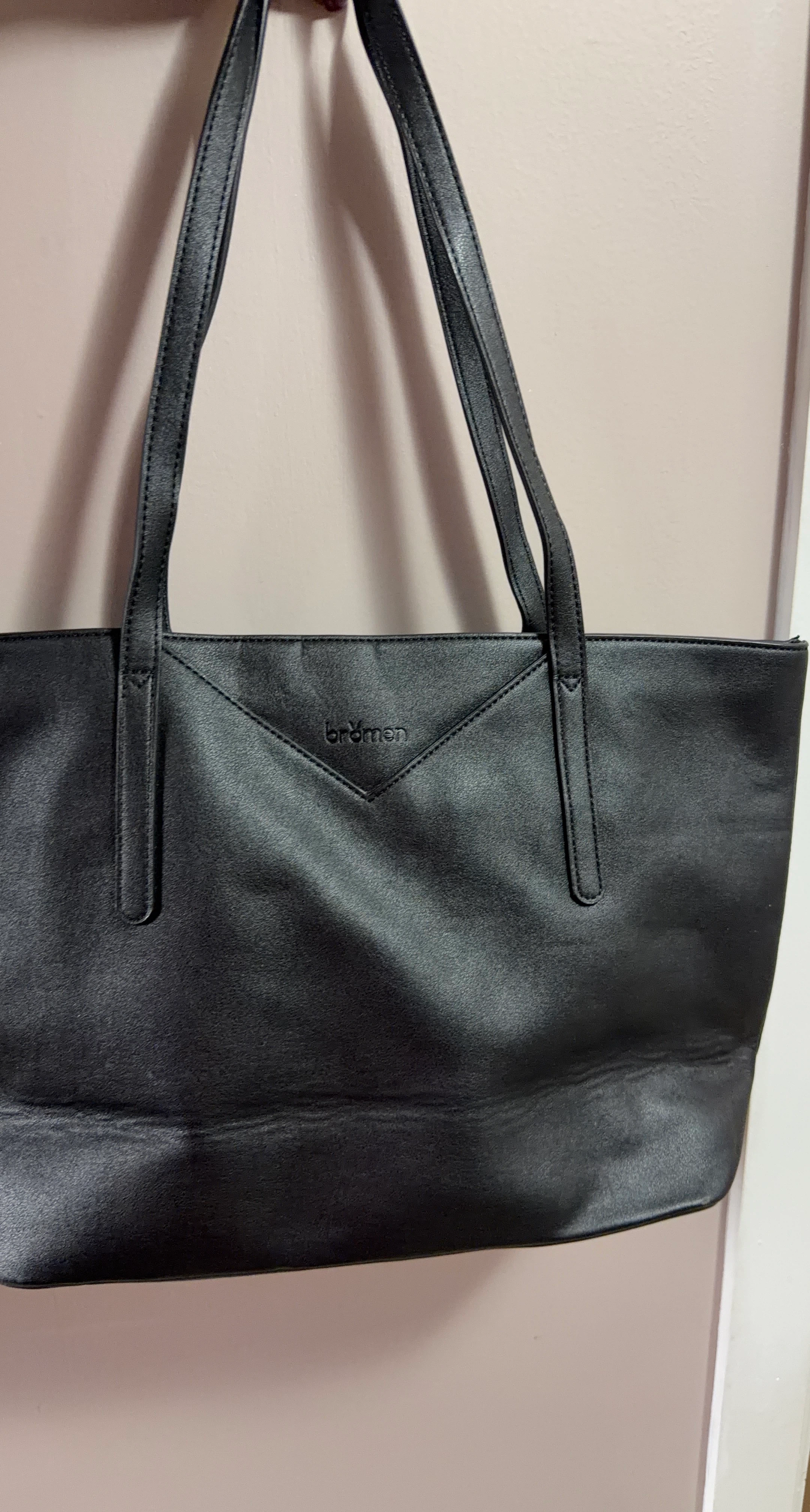 Bromen Black Faux Leather Tote Bag