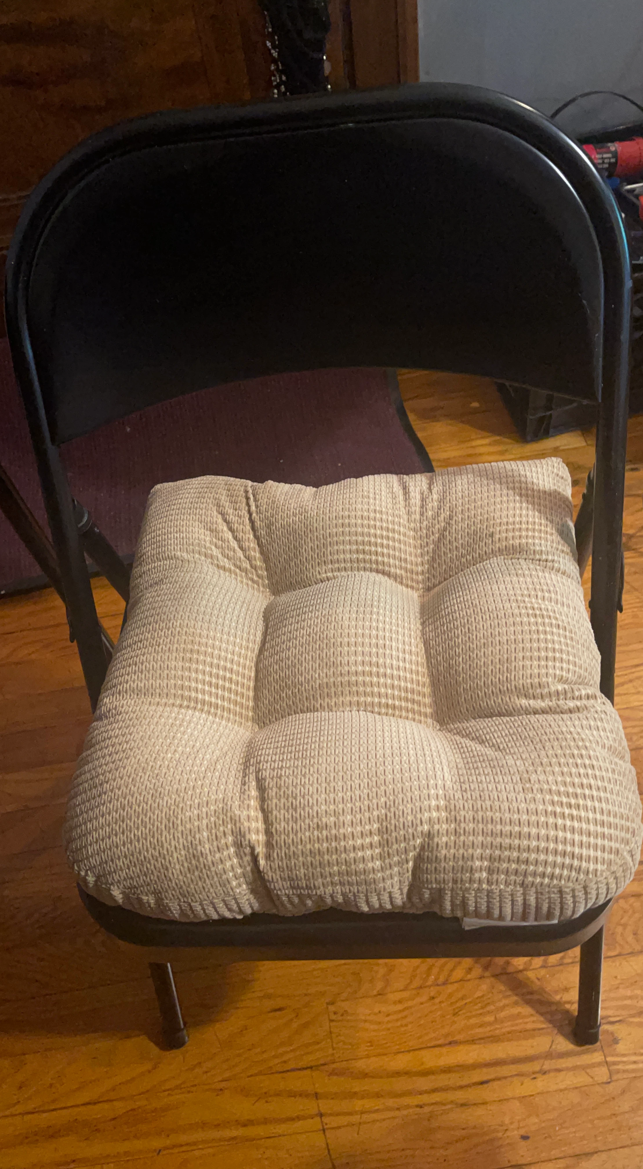 Padded Folding Chair with Beige Seat Cushion