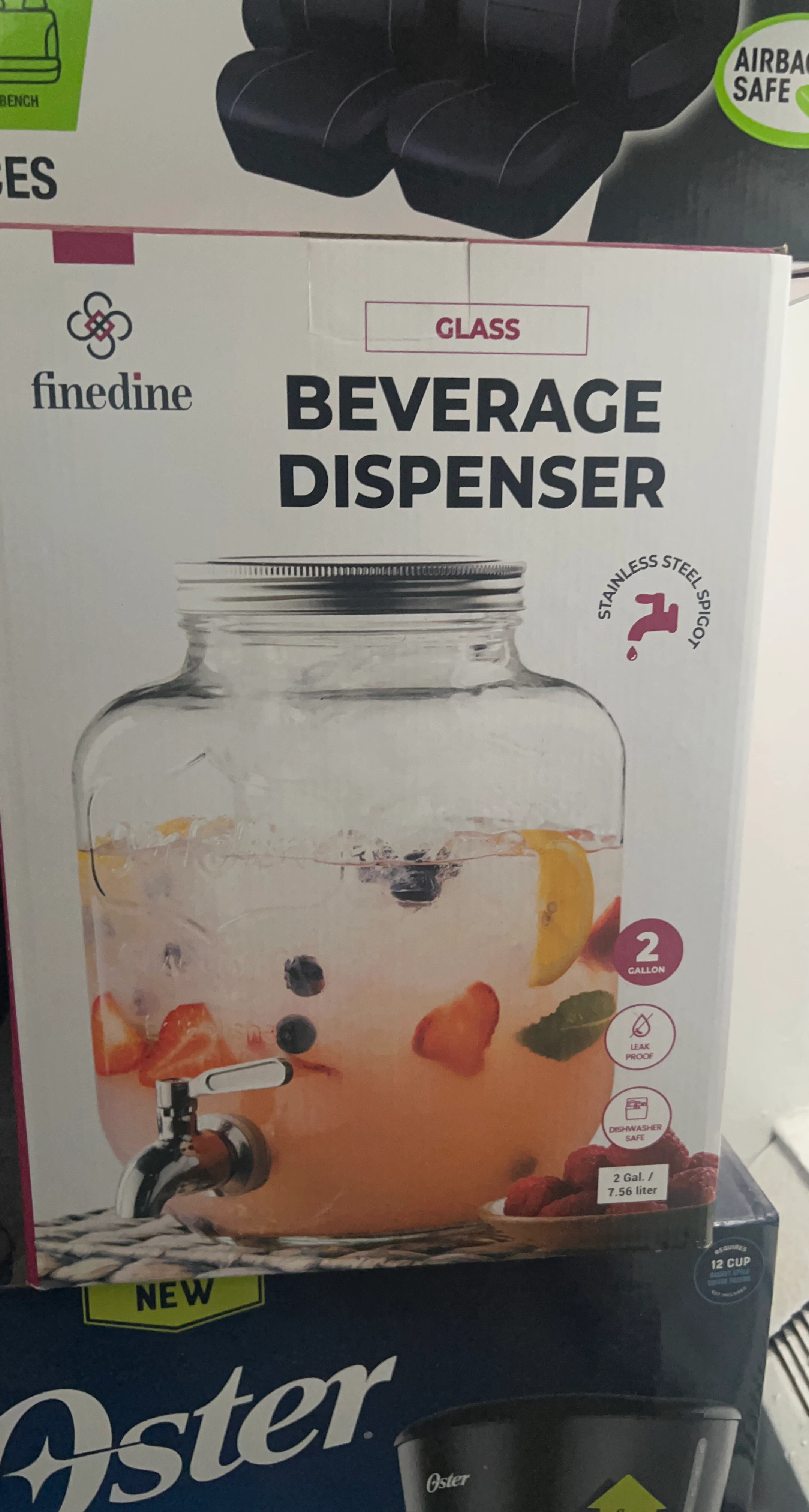 2 Gallon Glass Beverage Dispenser with Stainless Steel Spigot