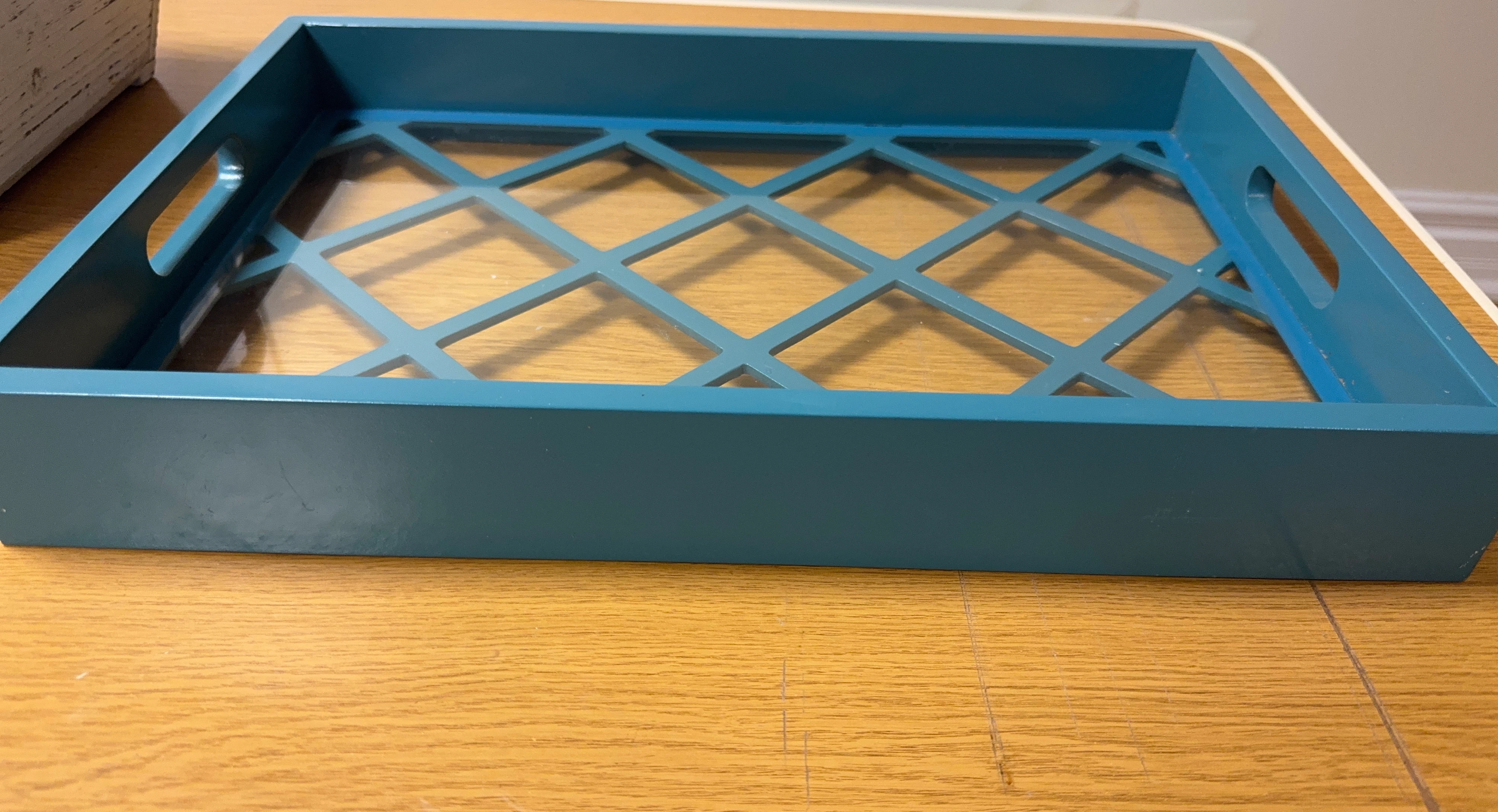Teal Decorative Serving Tray with Handle Cut-outs