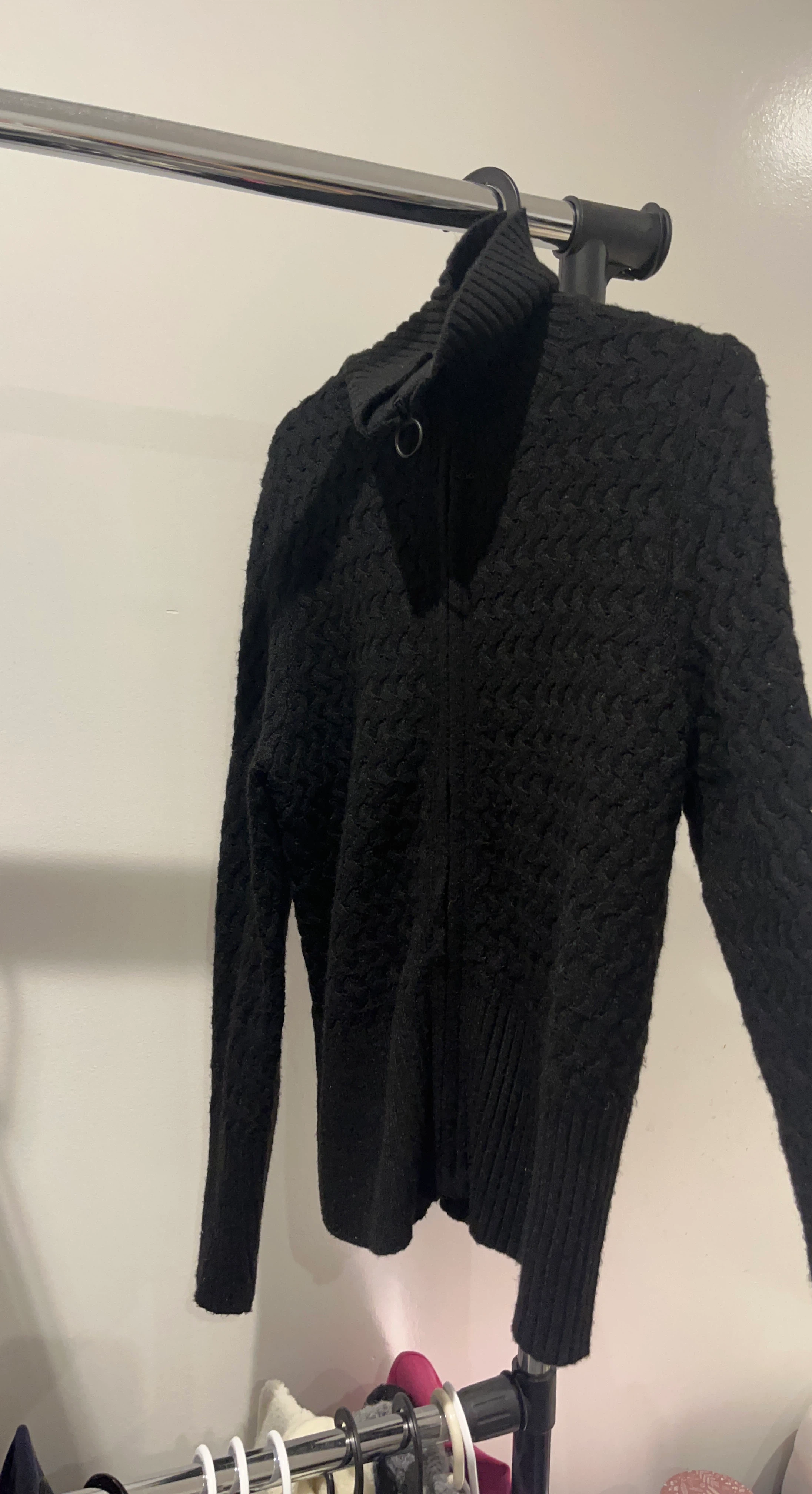 Black Cable Knit Zip-Up Sweater