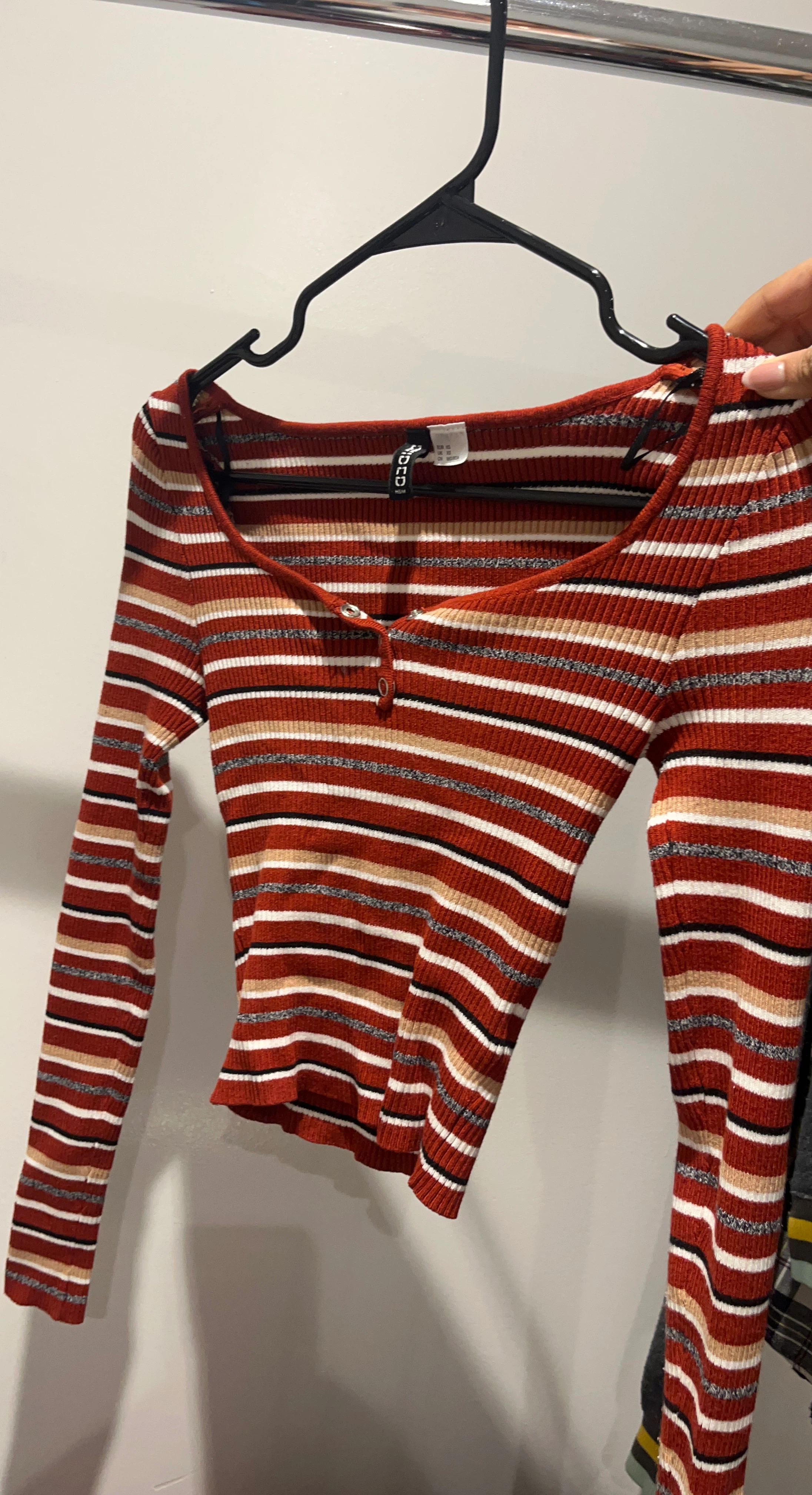Divided Striped Long Sleeve Top